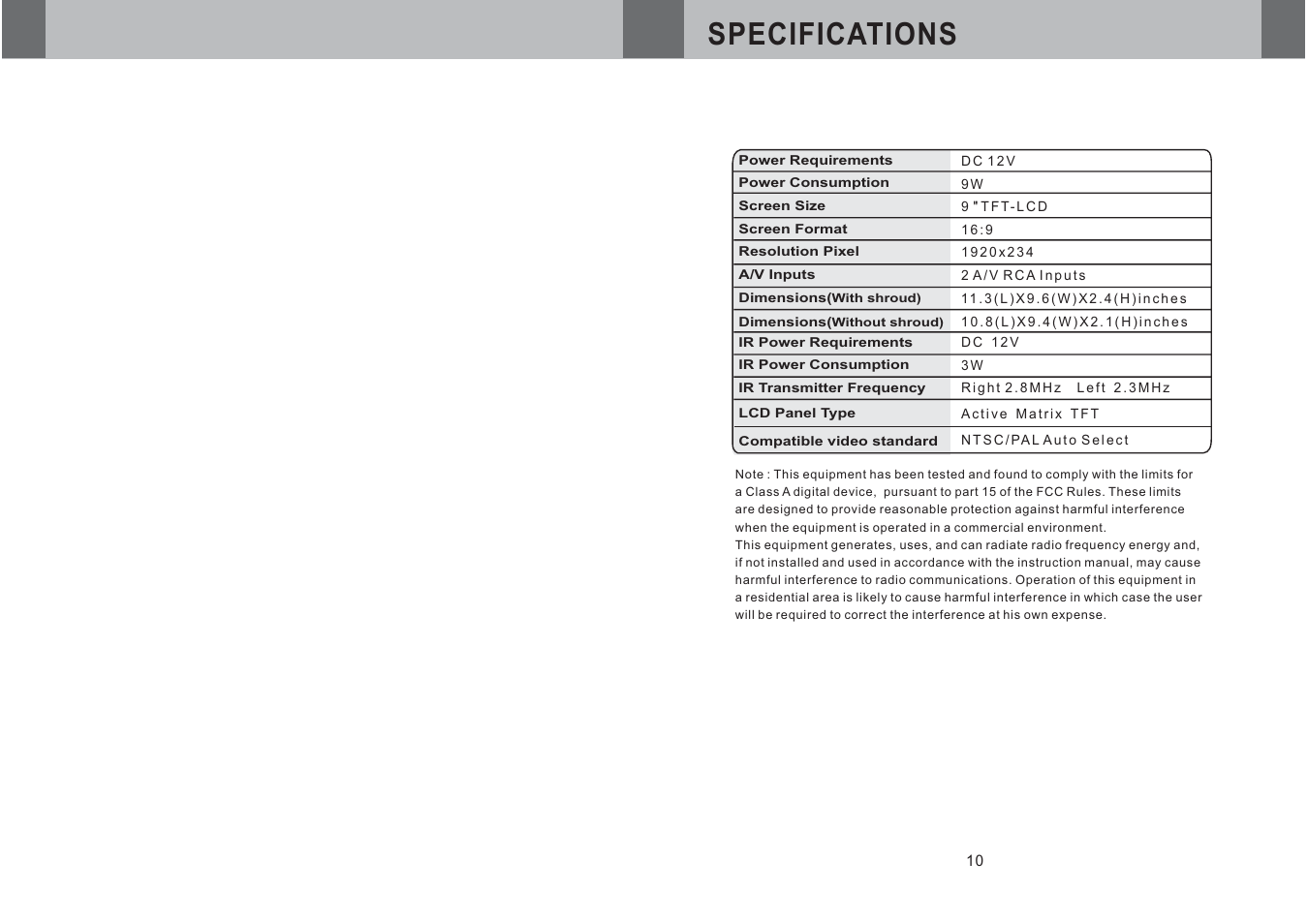 Specifications | Farenheit Technologies T-910CM User Manual | Page 2 / 6