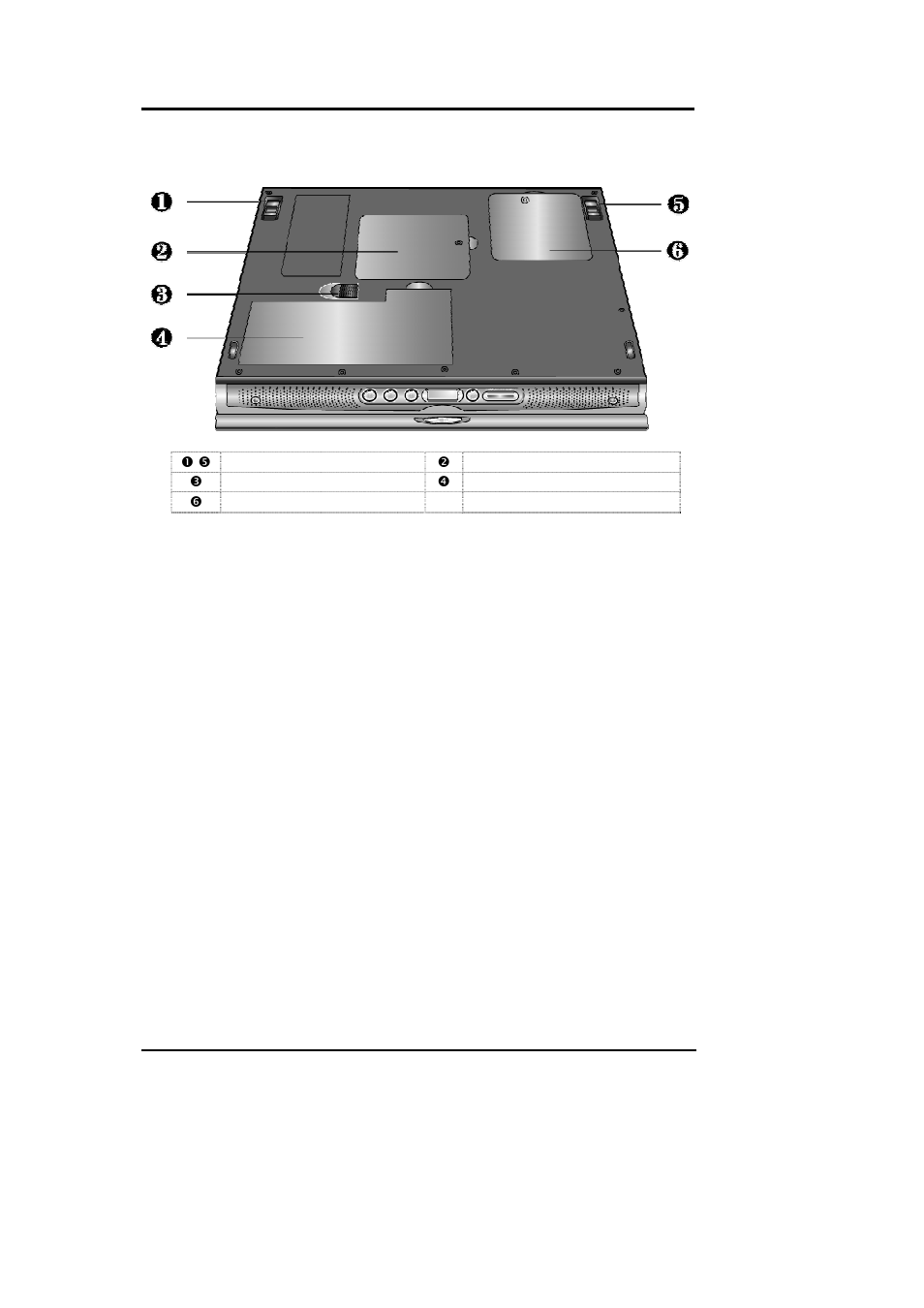 6 the under side of the notebook, Tilt foot (left and right), Memory compartment | Battery release latch, Battery bay, Mini-pci socket compartment, Outline of the a360 | FIC A360 User Manual | Page 28 / 187