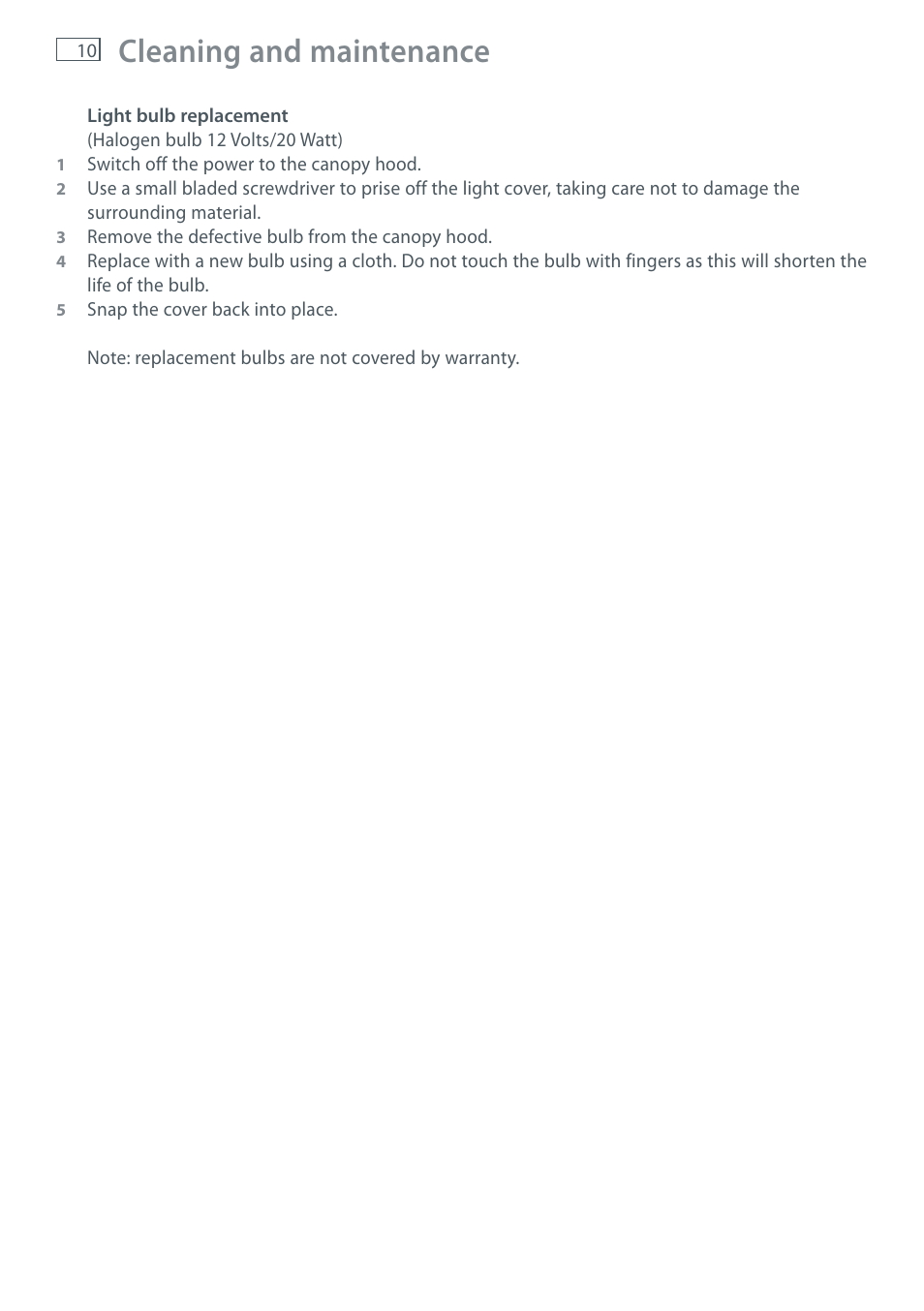 Cleaning and maintenance | Fisher & Paykel WALL CANOPY HC90PCHTX1 User Manual | Page 12 / 16