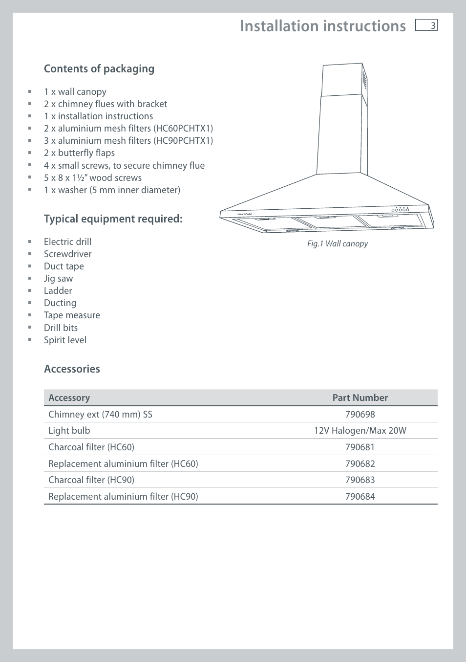 Installation instructions | Fisher & Paykel WALL CANOPY HC90PCHTX1 User Manual | Page 5 / 16