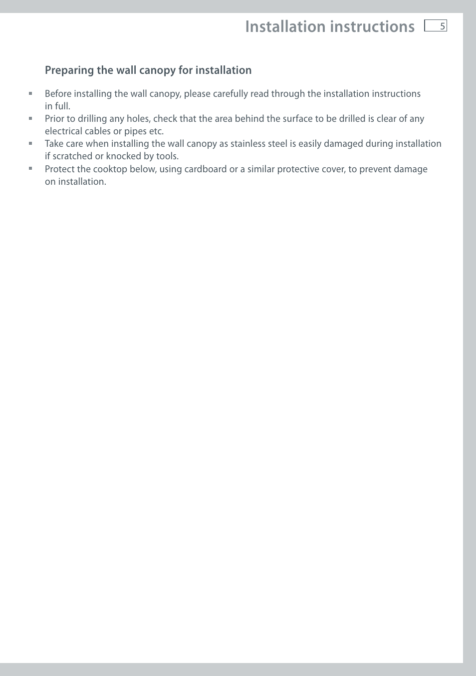 Installation instructions | Fisher & Paykel WALL CANOPY HC90PCHTX1 User Manual | Page 7 / 16