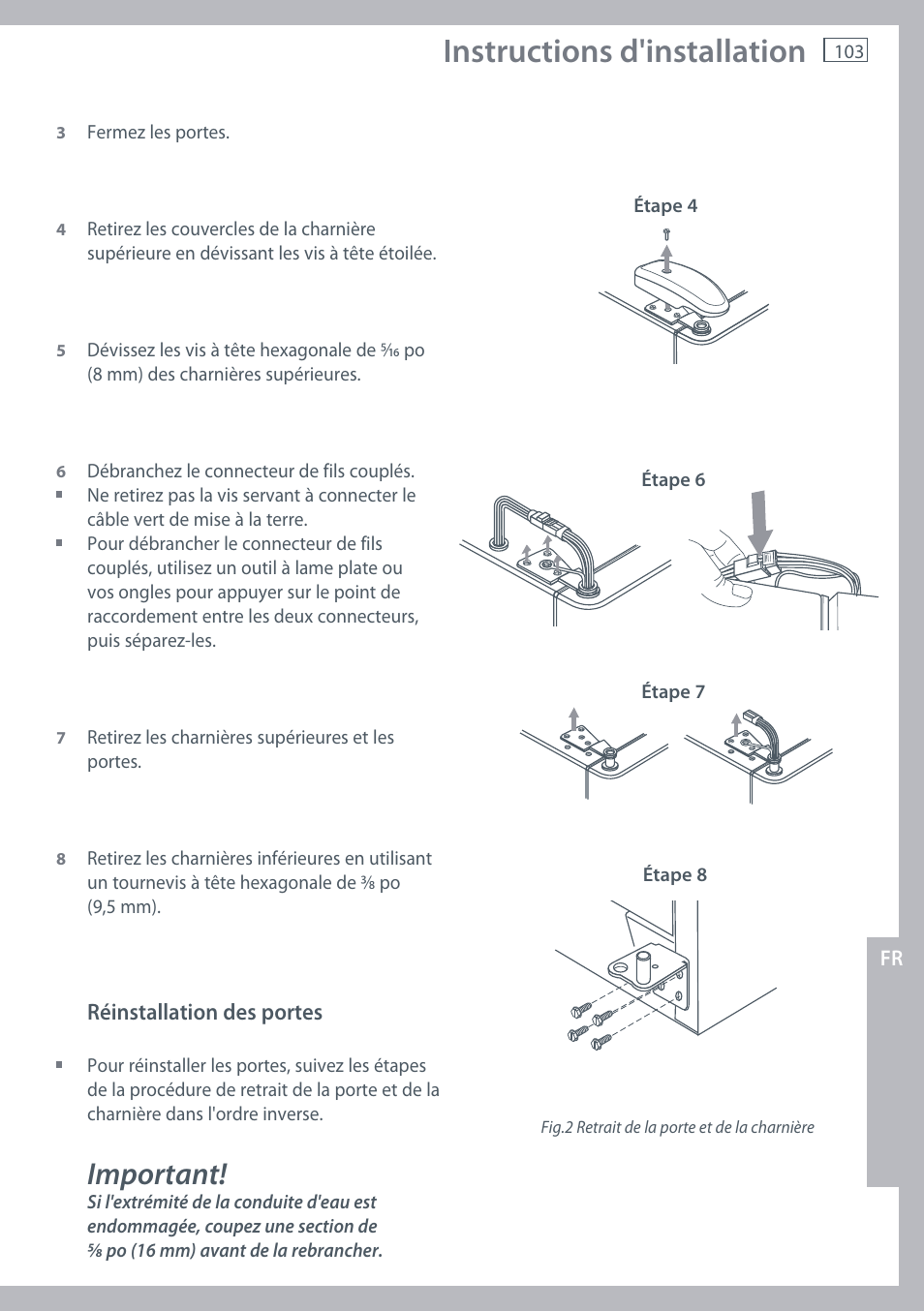 Instructions d'installation, Important | Fisher & Paykel RX256 User Manual | Page 105 / 148