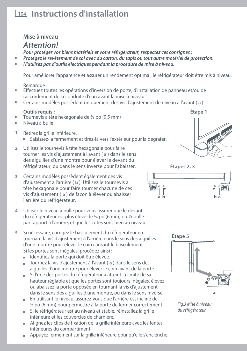 Instructions d'installation, Attention | Fisher & Paykel RX256 User Manual | Page 106 / 148