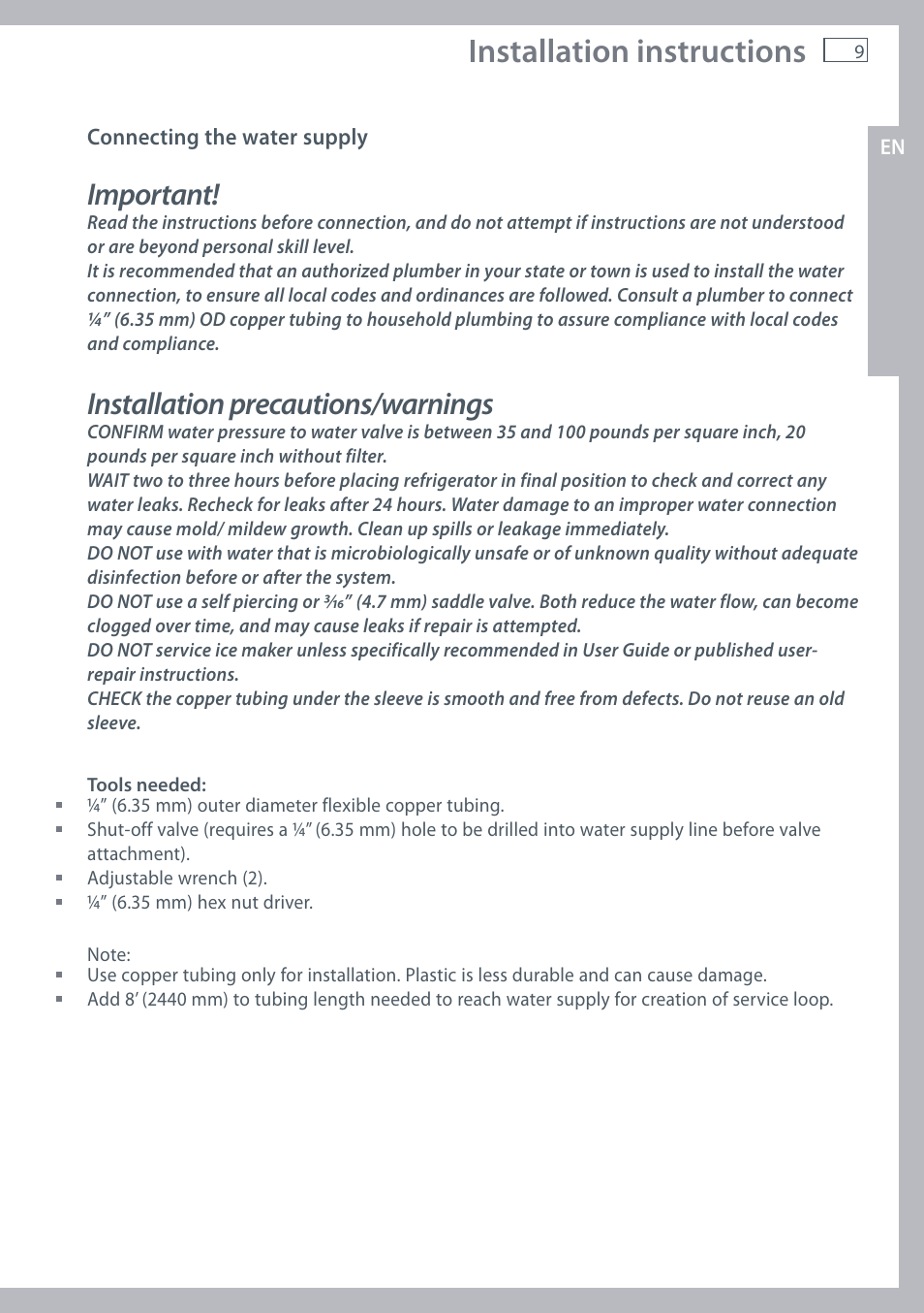 Installation instructions, Important, Installation precautions/warnings | Fisher & Paykel RX256 User Manual | Page 11 / 148