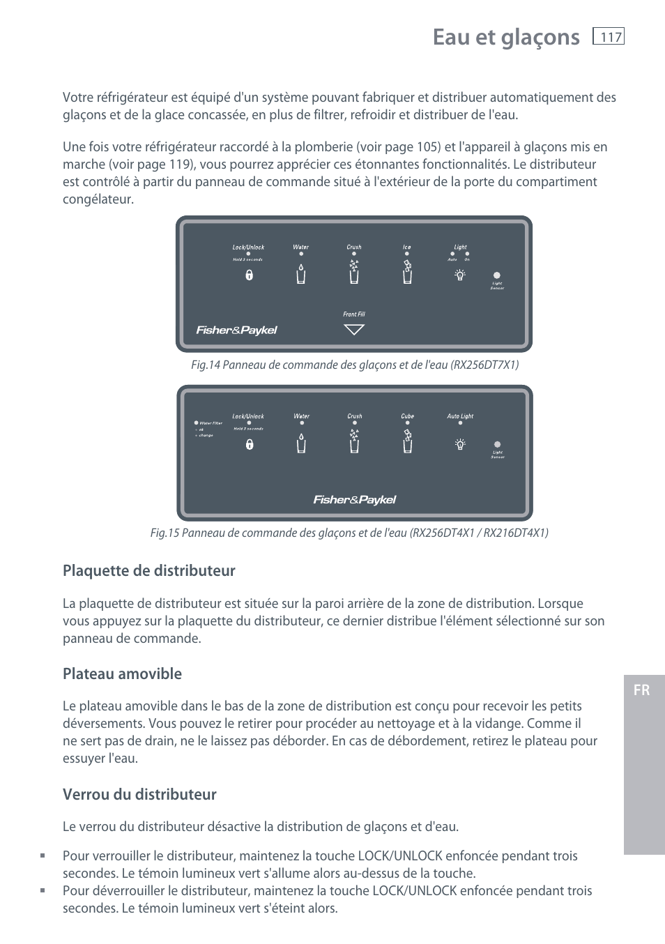 Eau et glaçons | Fisher & Paykel RX256 User Manual | Page 119 / 148