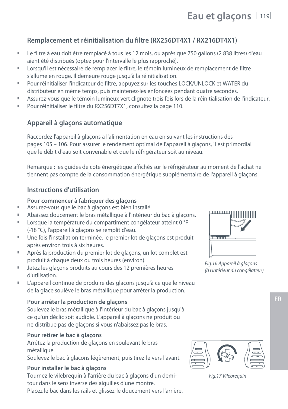 Eau et glaçons | Fisher & Paykel RX256 User Manual | Page 121 / 148