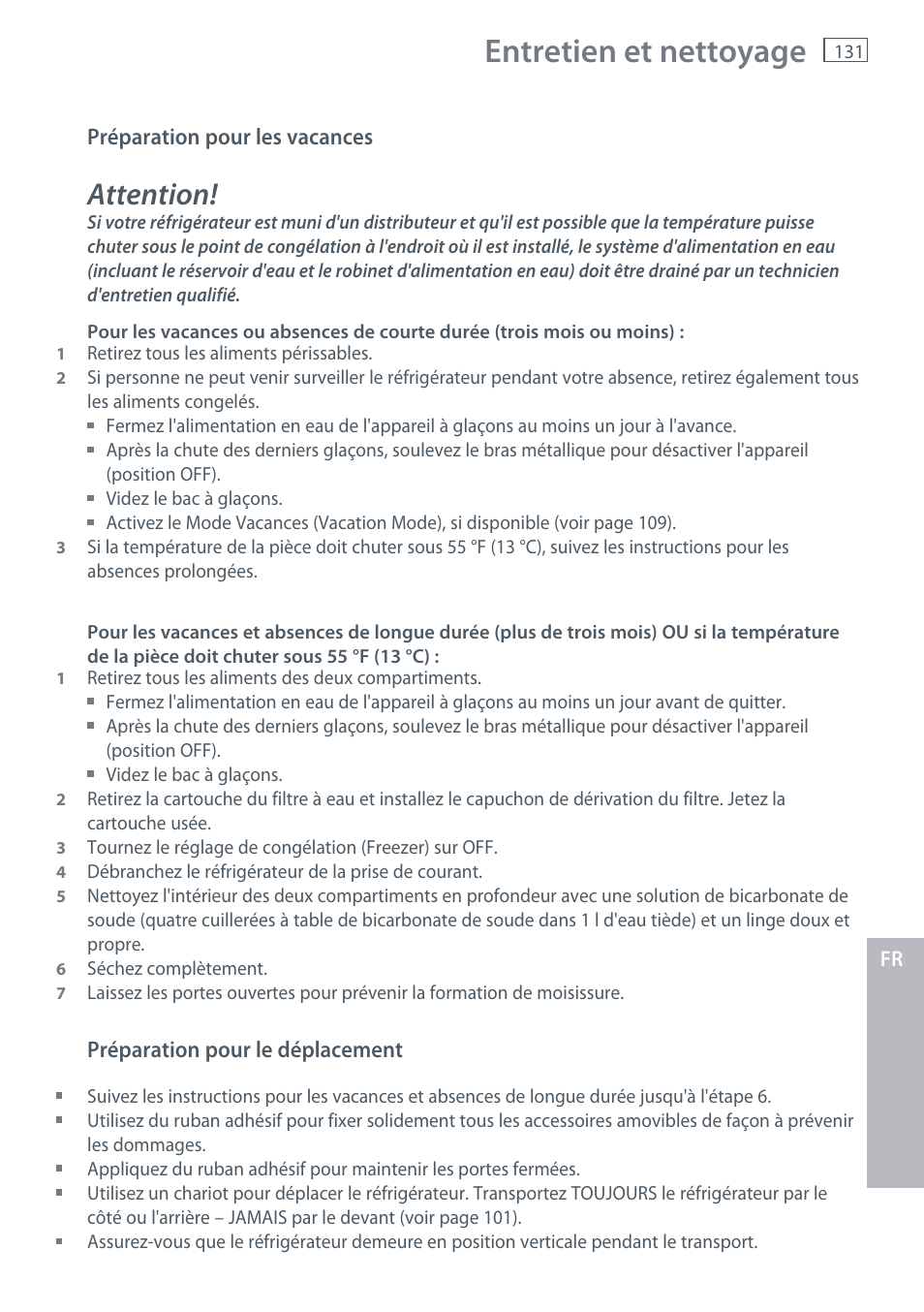 Entretien et nettoyage, Attention | Fisher & Paykel RX256 User Manual | Page 133 / 148