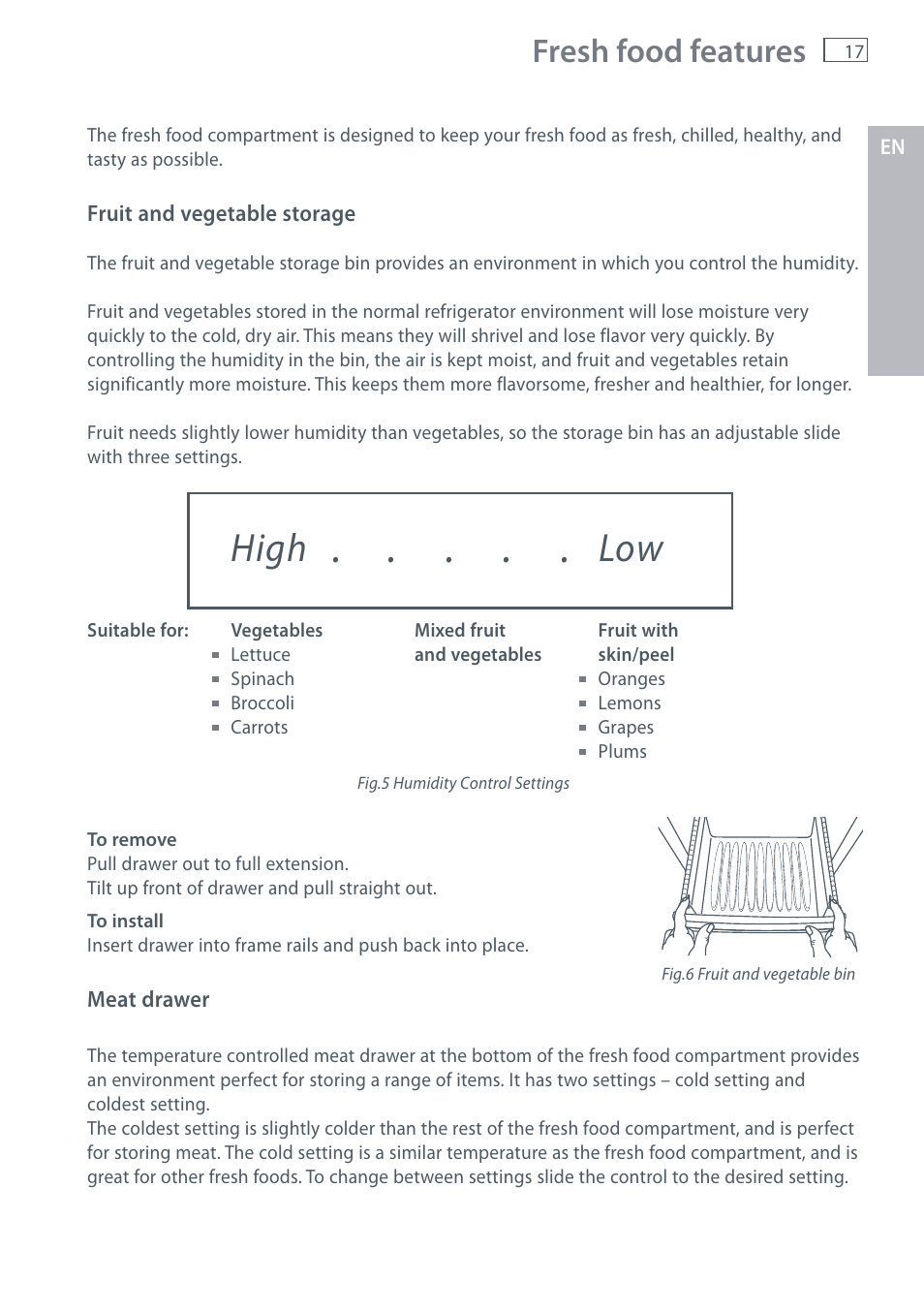 High low, Fresh food features | Fisher & Paykel RX256 User Manual | Page 19 / 148