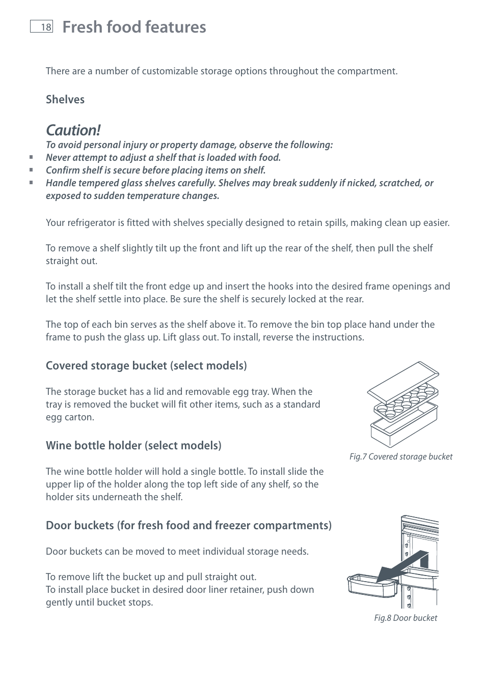 Fresh food features, Caution | Fisher & Paykel RX256 User Manual | Page 20 / 148