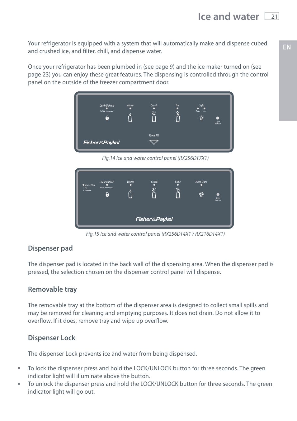 Ice and water | Fisher & Paykel RX256 User Manual | Page 23 / 148