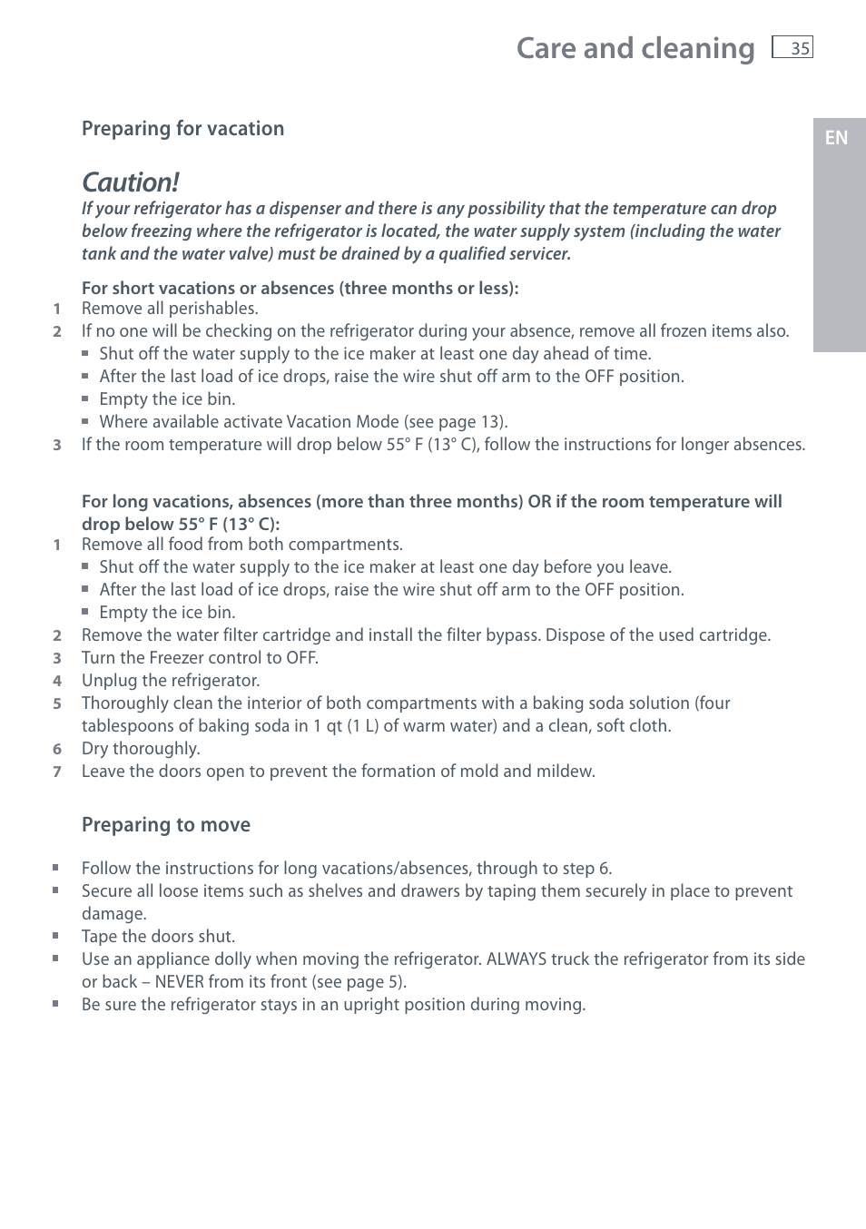 Care and cleaning, Caution | Fisher & Paykel RX256 User Manual | Page 37 / 148