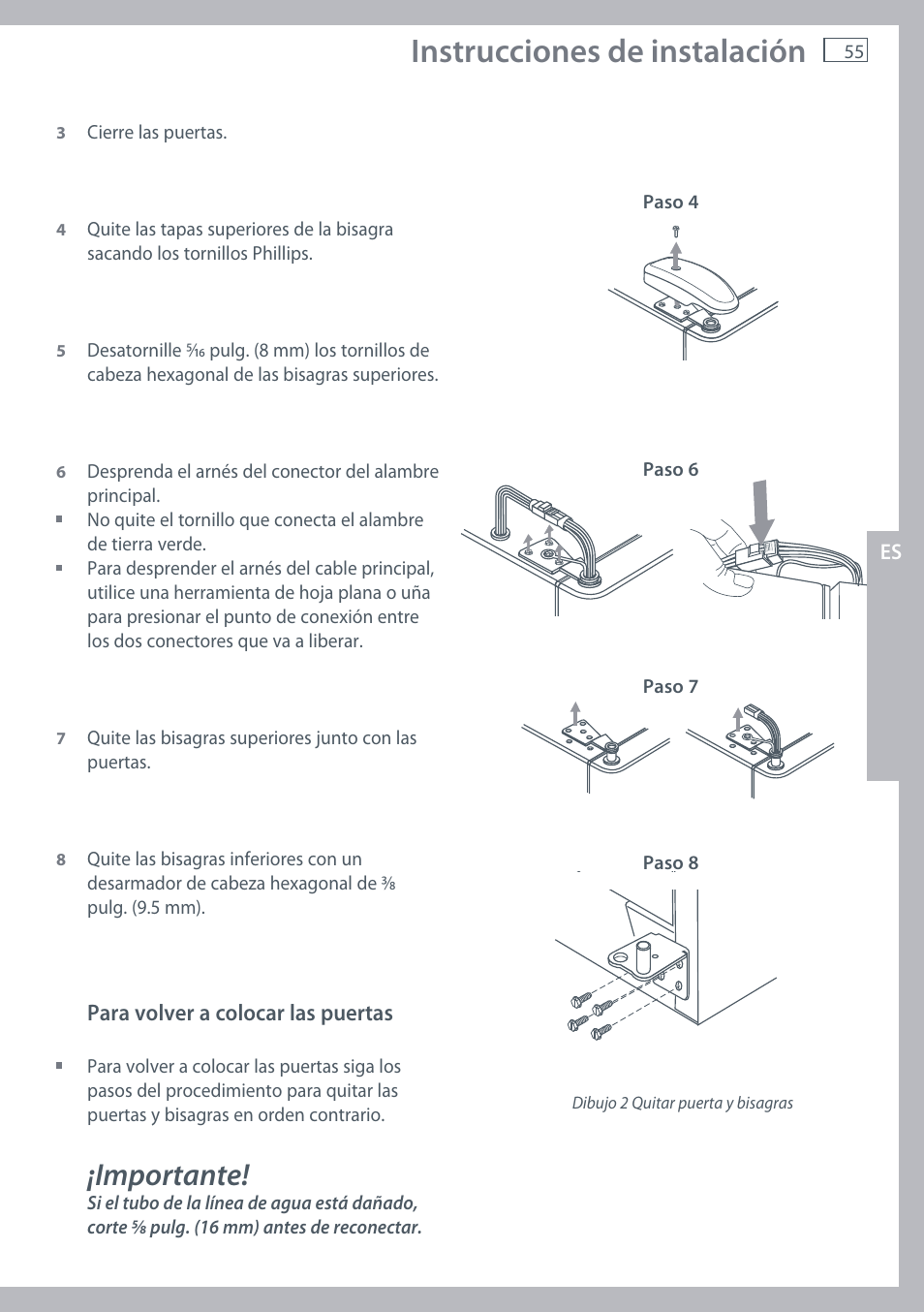 Instrucciones de instalación, Importante | Fisher & Paykel RX256 User Manual | Page 57 / 148