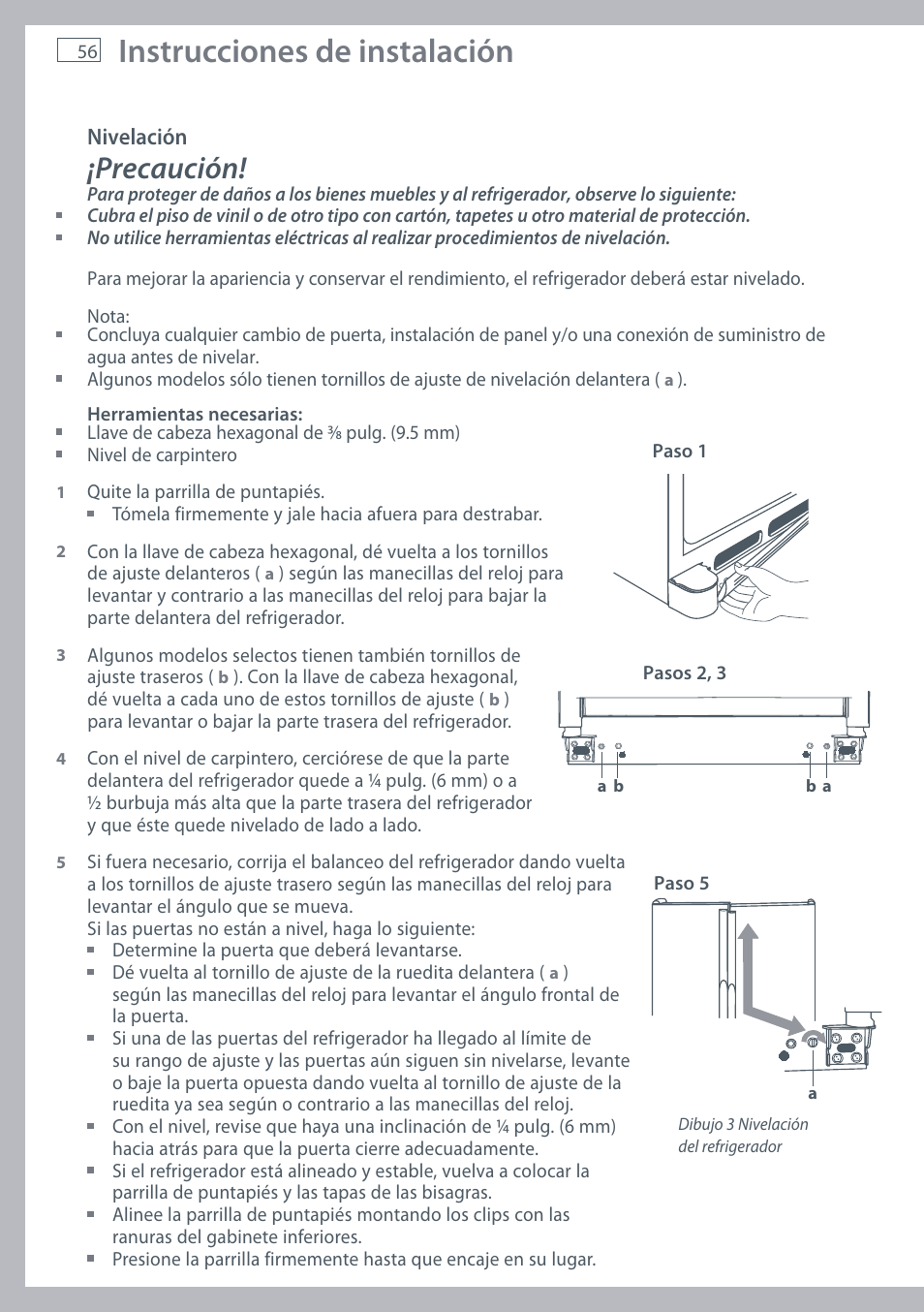 Instrucciones de instalación, Precaución | Fisher & Paykel RX256 User Manual | Page 58 / 148