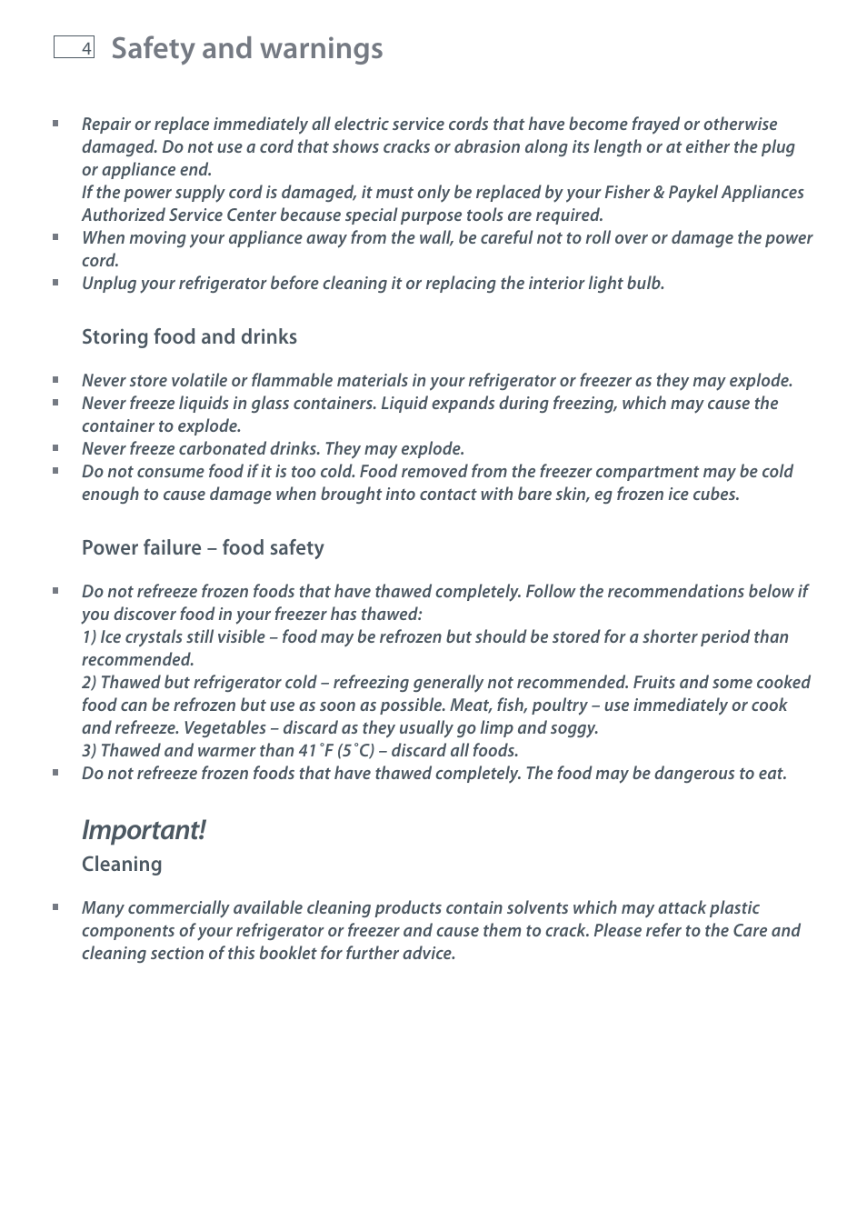 Safety and warnings, Important | Fisher & Paykel RX256 User Manual | Page 6 / 148