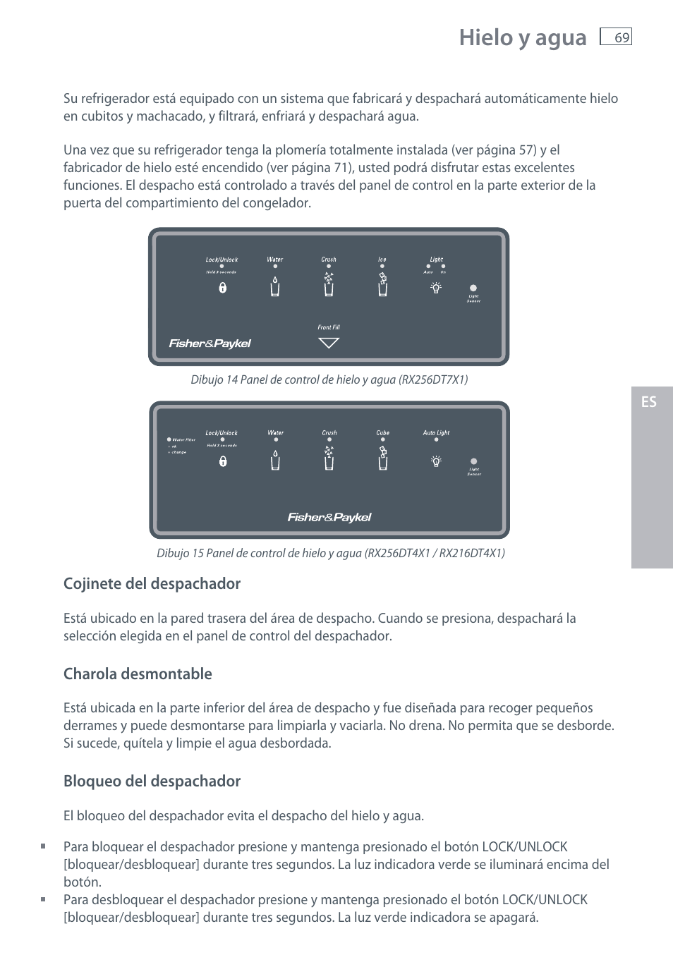 Hielo y agua | Fisher & Paykel RX256 User Manual | Page 71 / 148