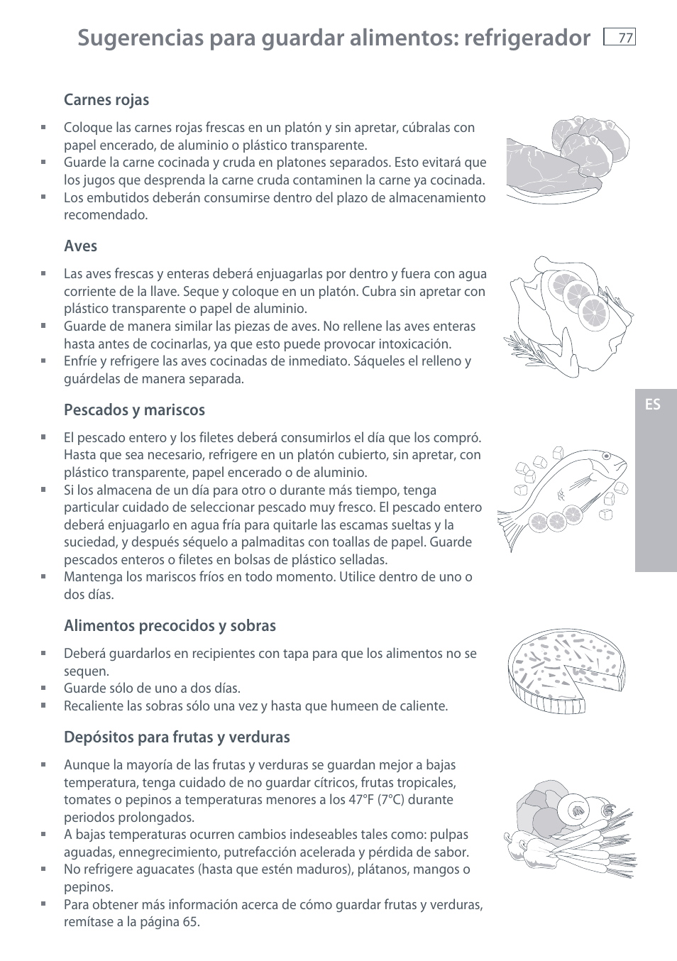 Sugerencias para guardar alimentos: refrigerador | Fisher & Paykel RX256 User Manual | Page 79 / 148