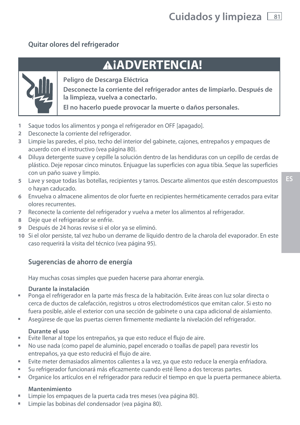 Advertencia, Cuidados y limpieza | Fisher & Paykel RX256 User Manual | Page 83 / 148