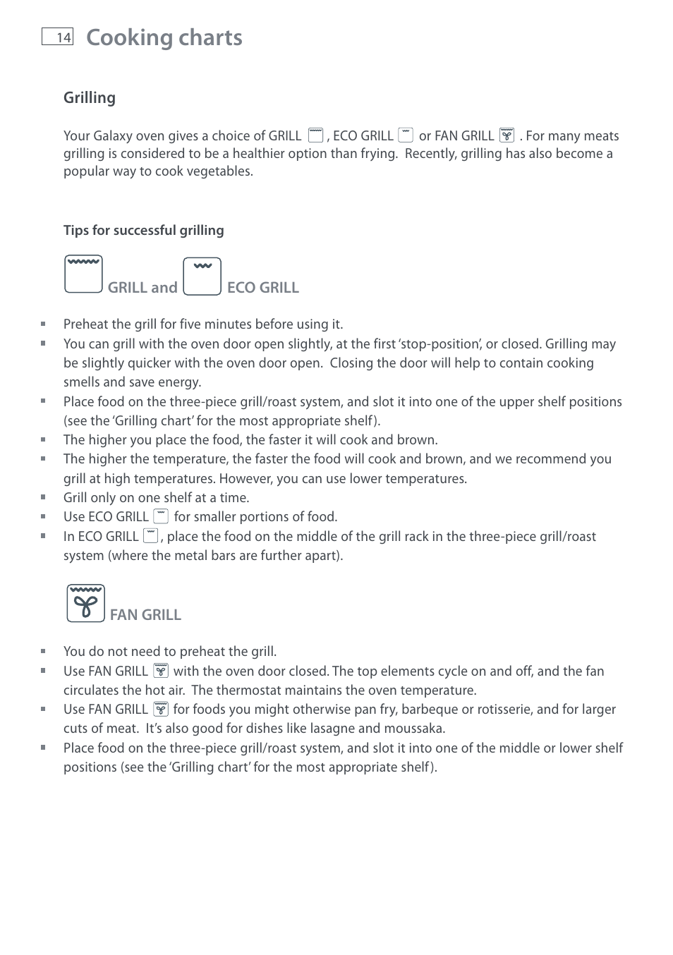 Cooking charts | Fisher & Paykel DI1203 User Manual | Page 16 / 36
