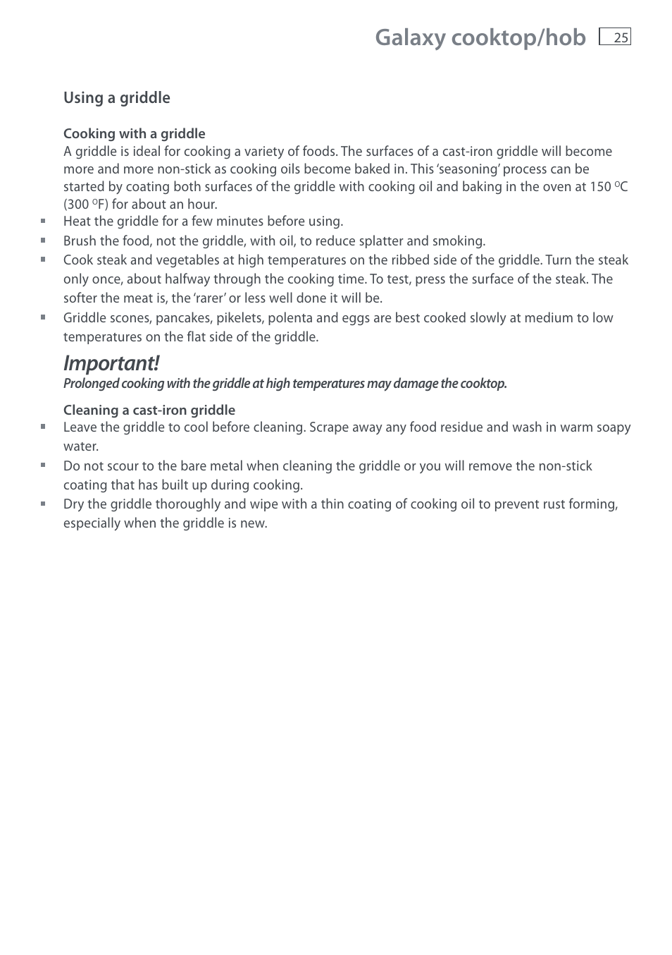 Galaxy cooktop/hob, Important | Fisher & Paykel DI1203 User Manual | Page 27 / 36