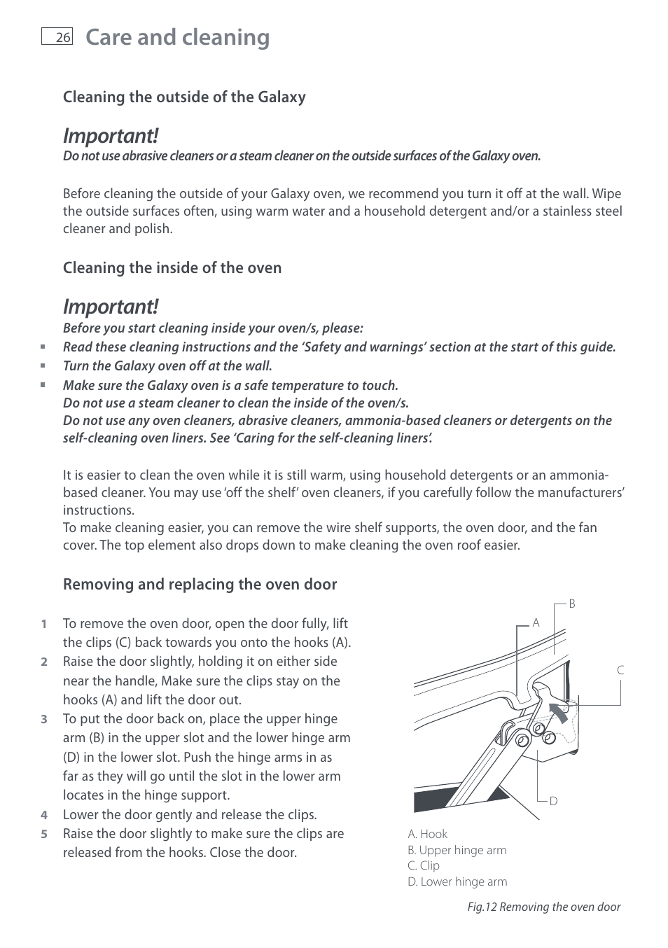 Care and cleaning, Important | Fisher & Paykel DI1203 User Manual | Page 28 / 36