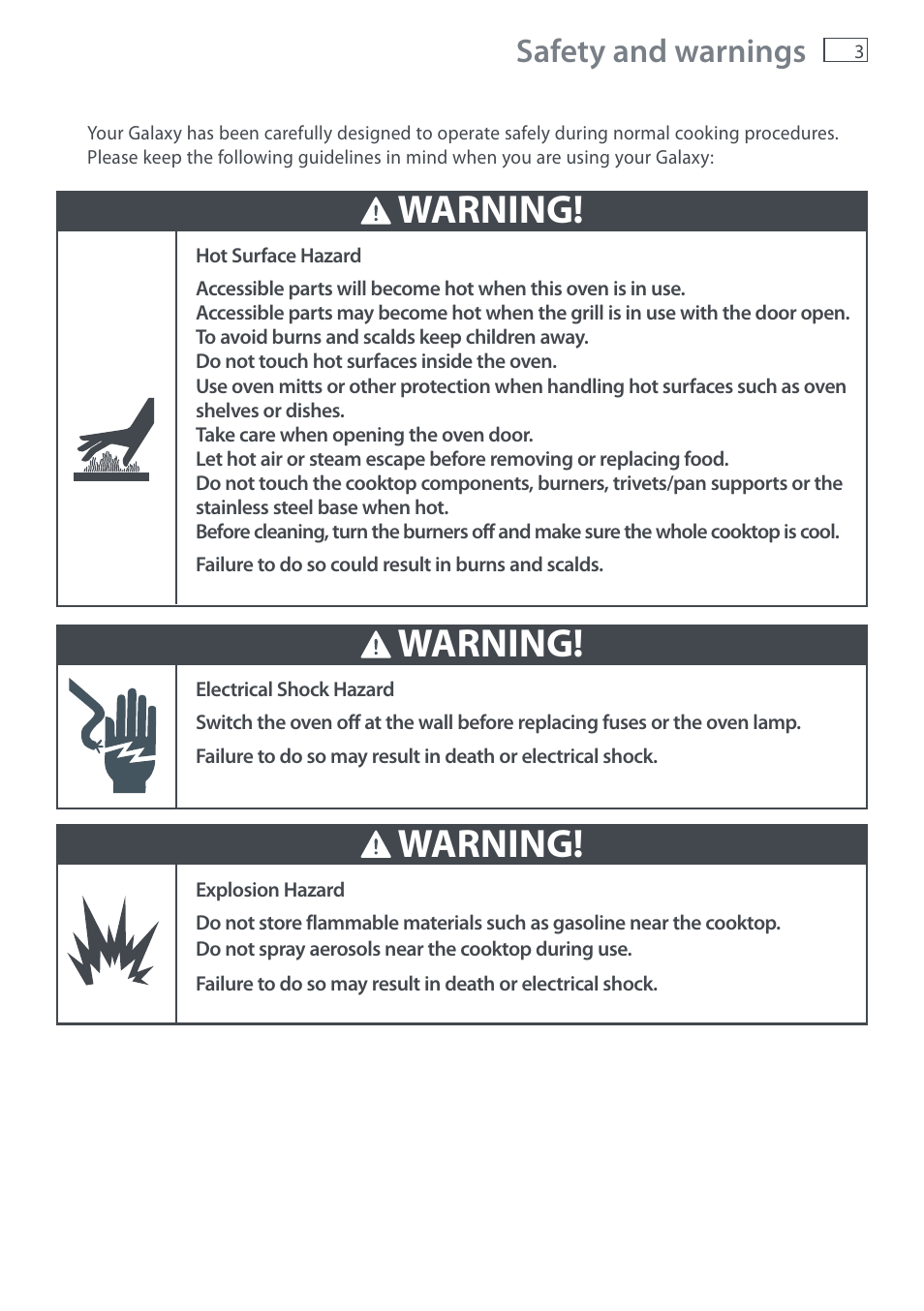 Warning, Safety and warnings | Fisher & Paykel DI1203 User Manual | Page 5 / 36