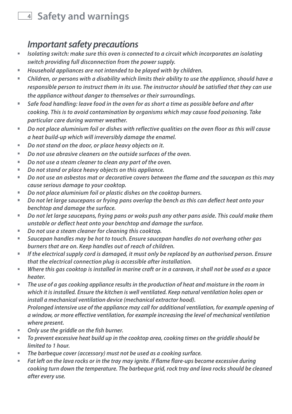 Safety and warnings, Important safety precautions | Fisher & Paykel DI1203 User Manual | Page 6 / 36