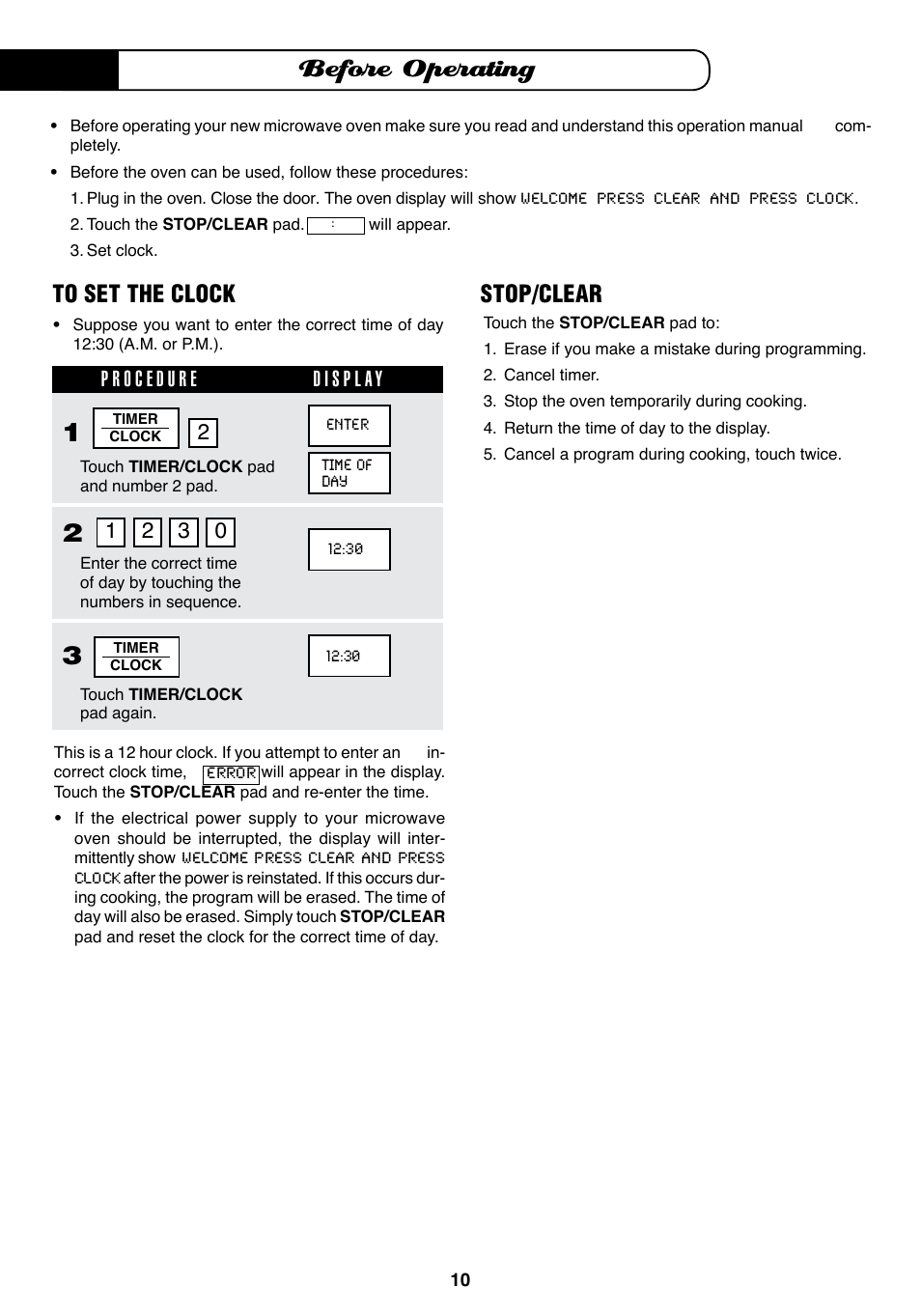 Before operating, Stop/clear | Fisher & Paykel MO-24SS User Manual | Page 11 / 33