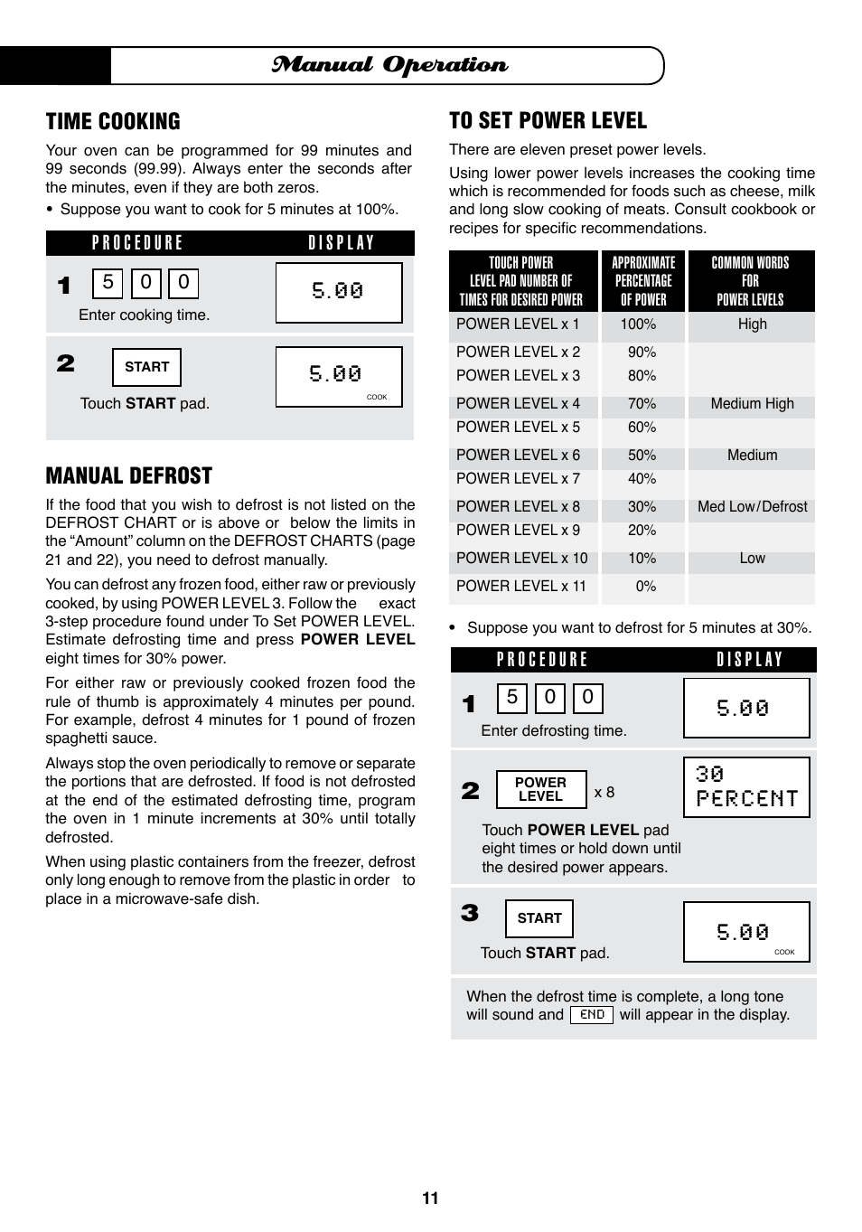 Manual operation, Manual defrost, Time cooking | Fisher & Paykel MO-24SS User Manual | Page 12 / 33