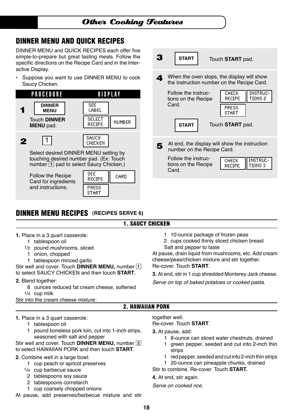 Other cooking features, Dinner menu recipes, Dinner menu and quick recipes | Fisher & Paykel MO-24SS User Manual | Page 19 / 33