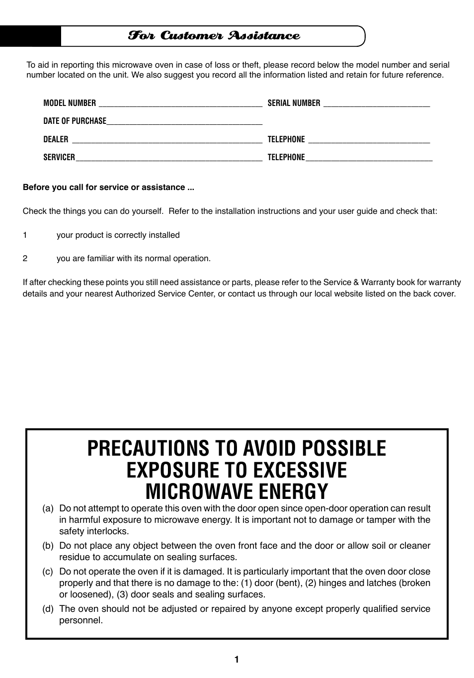 For customer assistance | Fisher & Paykel MO-24SS User Manual | Page 2 / 33