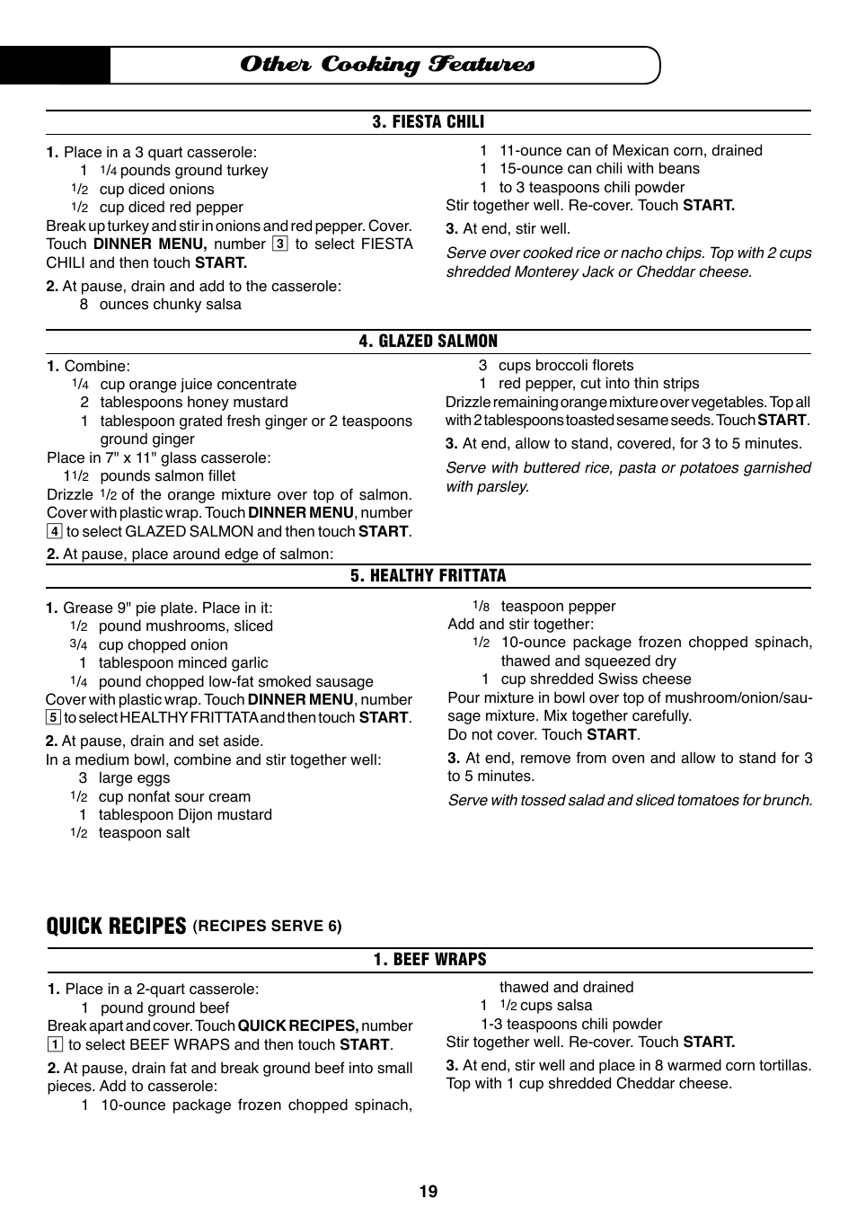 Other cooking features, Quick recipes | Fisher & Paykel MO-24SS User Manual | Page 20 / 33