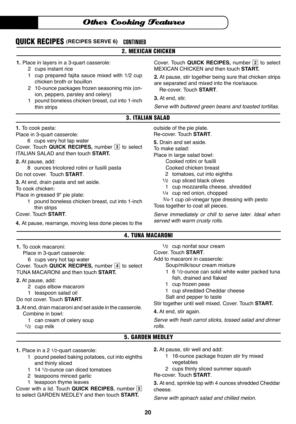 Other cooking features, Quick recipes | Fisher & Paykel MO-24SS User Manual | Page 21 / 33