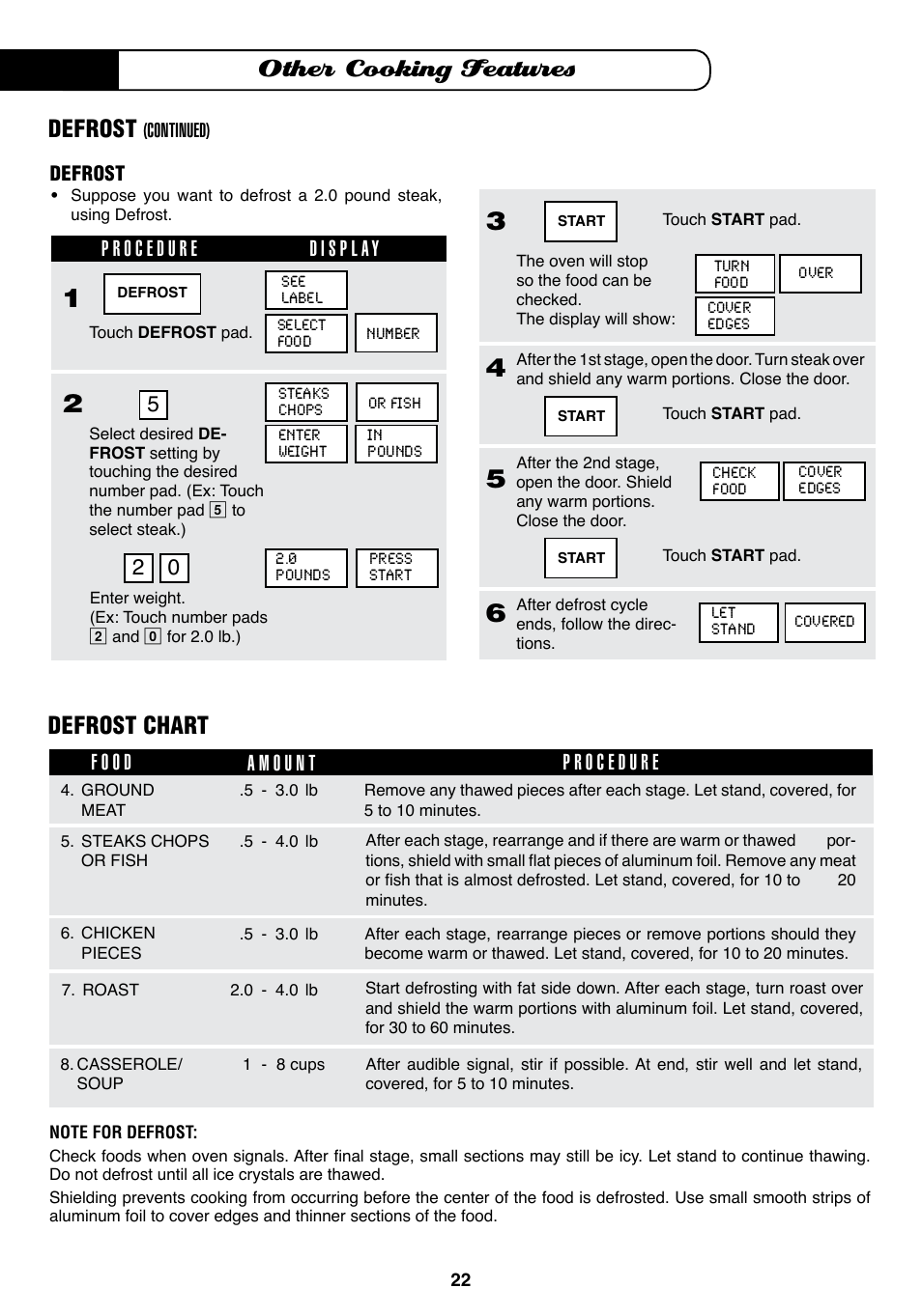 Other cooking features, Defrost chart, Defrost | Fisher & Paykel MO-24SS User Manual | Page 23 / 33