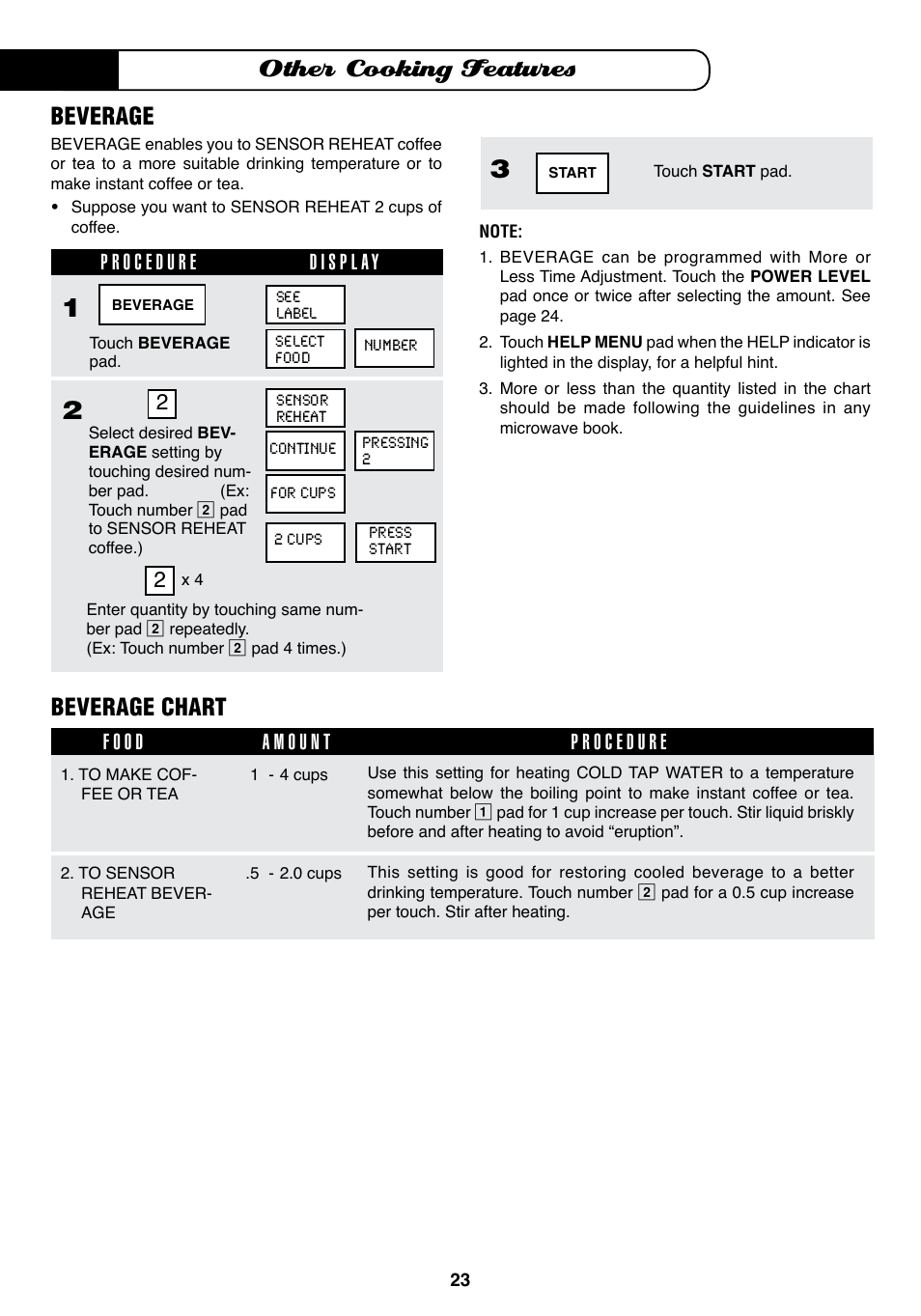 Other cooking features, Beverage, Beverage chart | Fisher & Paykel MO-24SS User Manual | Page 24 / 33