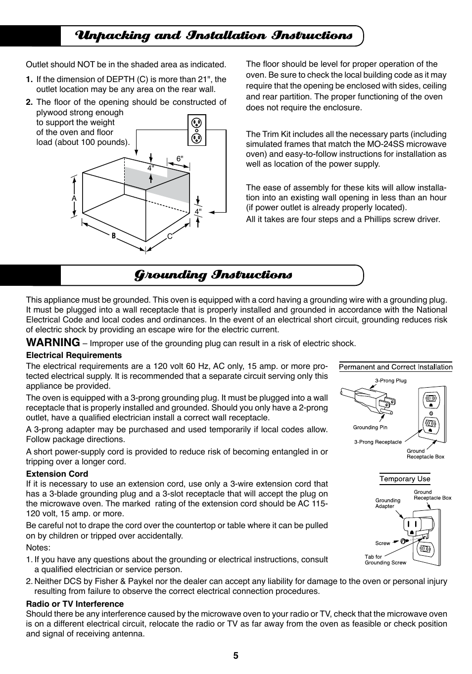 Warning | Fisher & Paykel MO-24SS User Manual | Page 6 / 33