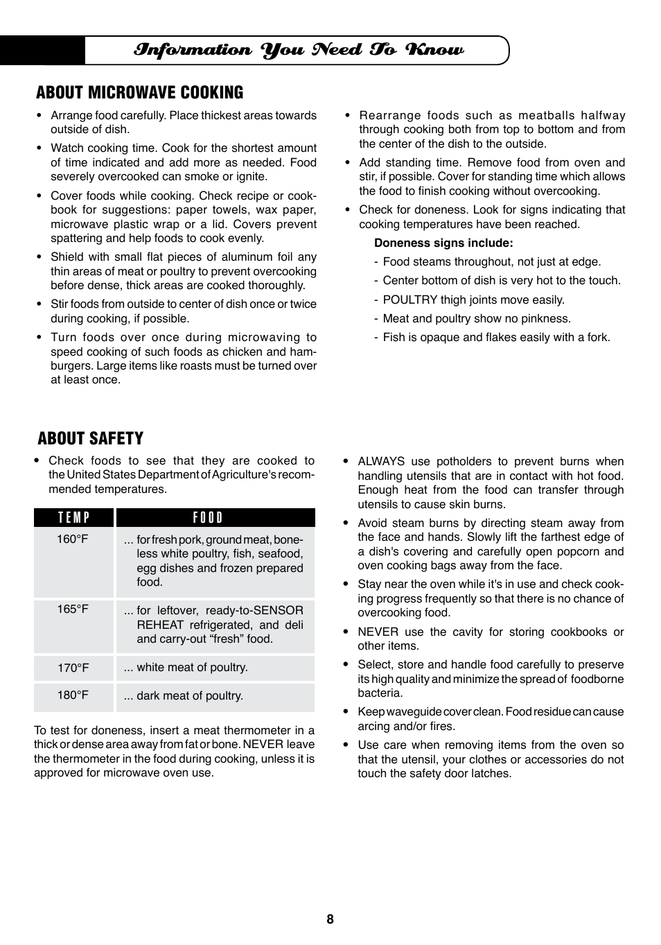 Information you need to know, About microwave cooking, About safety | Fisher & Paykel MO-24SS User Manual | Page 9 / 33