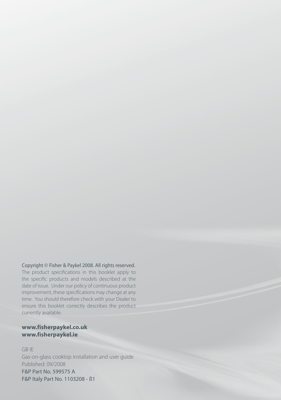 Fisher & Paykel CG755 User Manual | Page 36 / 36
