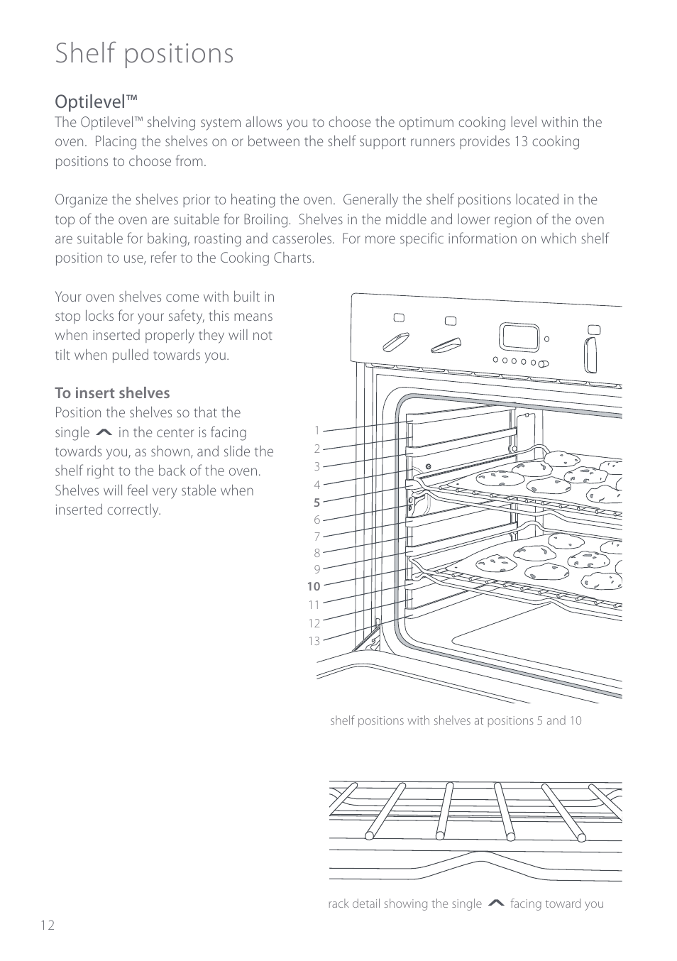 Shelf positions, Optilevel | Fisher & Paykel Aerotech OD302 User Manual | Page 14 / 48