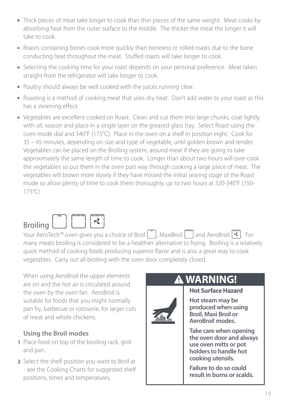 Warning, Broiling | Fisher & Paykel Aerotech OD302 User Manual | Page 21 / 48