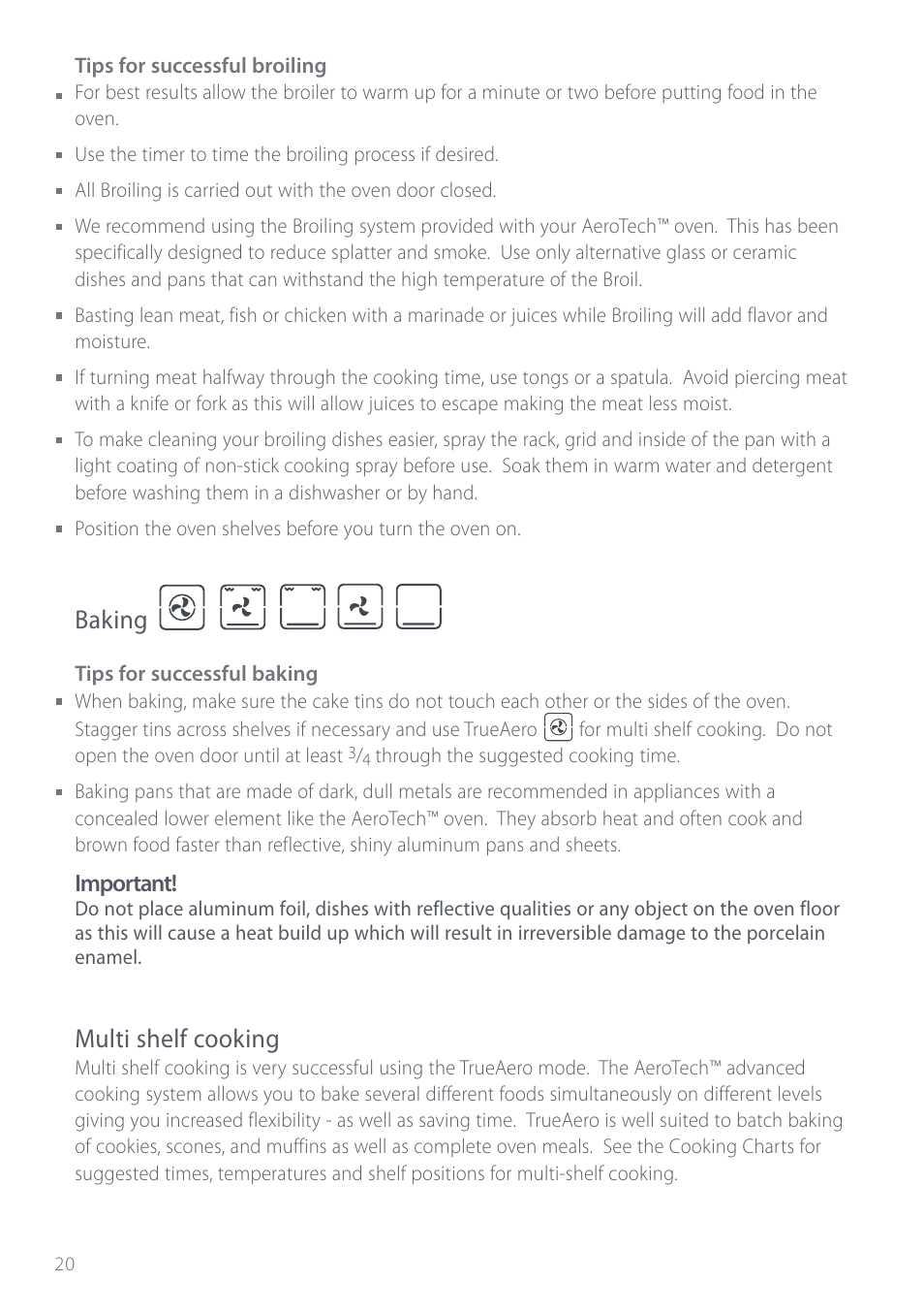 Baking, Multi shelf cooking | Fisher & Paykel Aerotech OD302 User Manual | Page 22 / 48