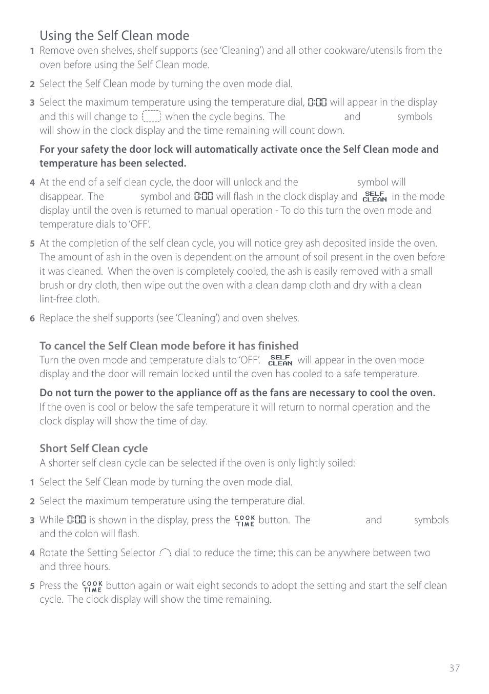 Using the self clean mode | Fisher & Paykel Aerotech OD302 User Manual | Page 39 / 48