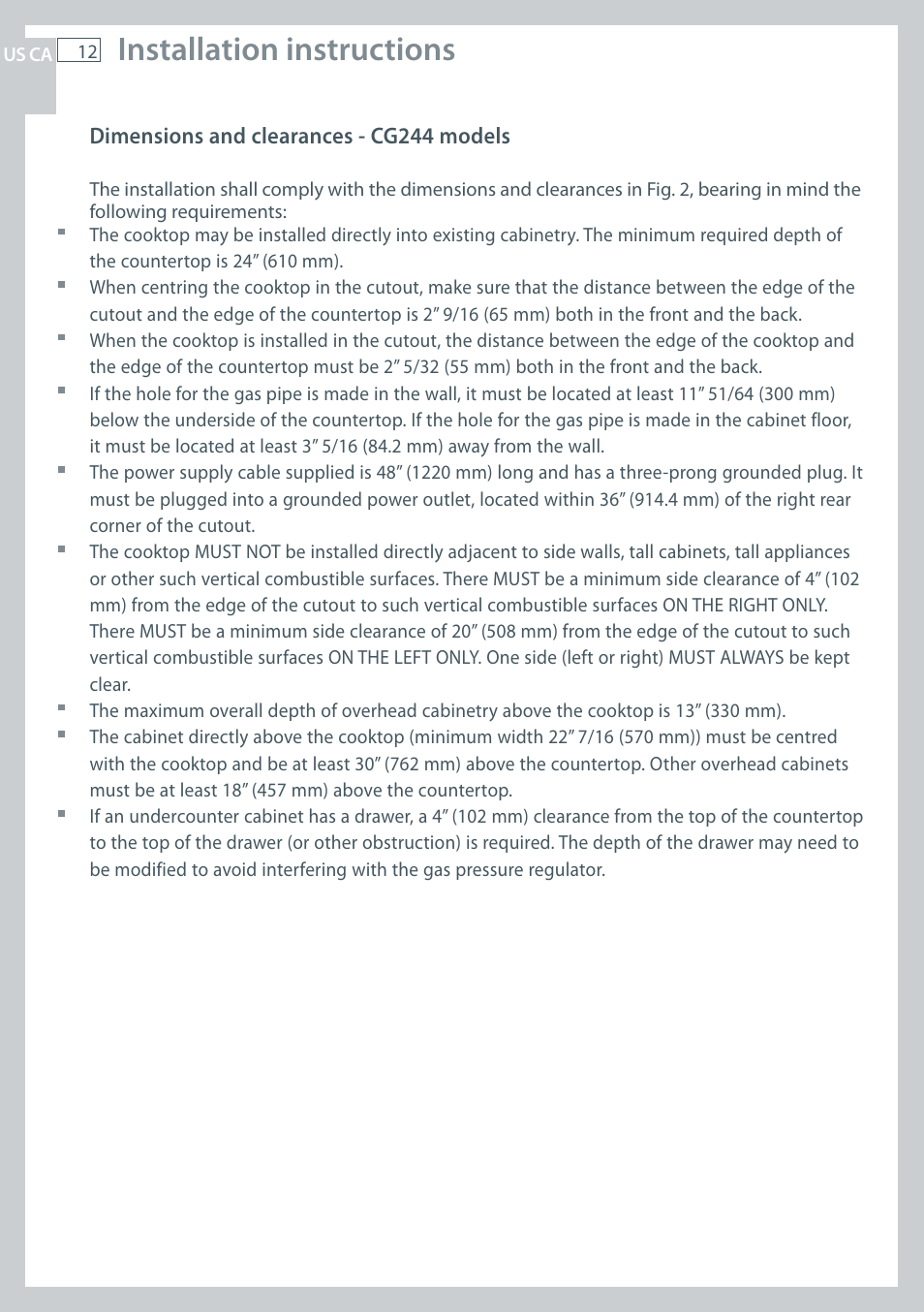 Installation instructions | Fisher & Paykel CG122 User Manual | Page 14 / 96
