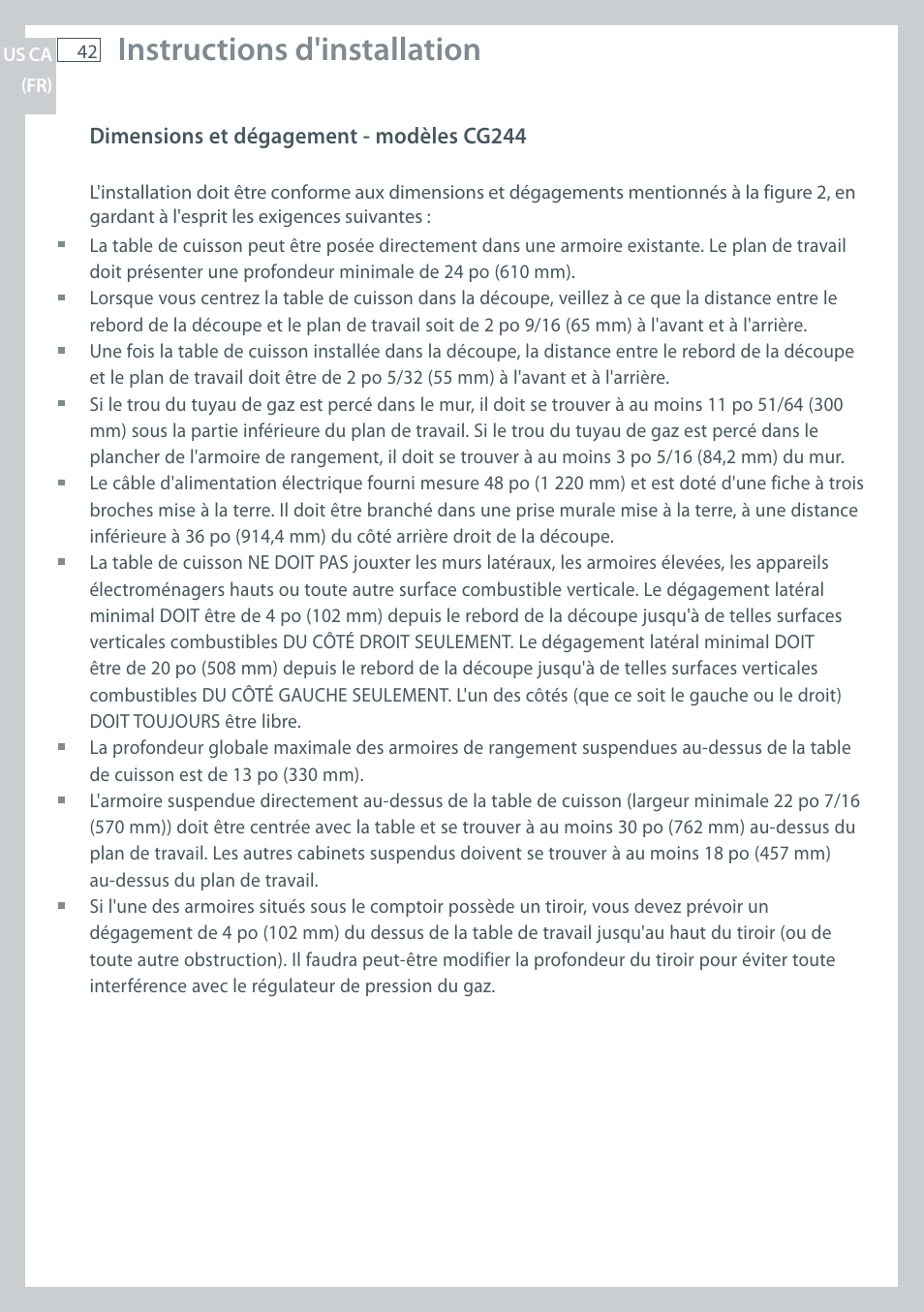 Instructions d'installation | Fisher & Paykel CG122 User Manual | Page 44 / 96