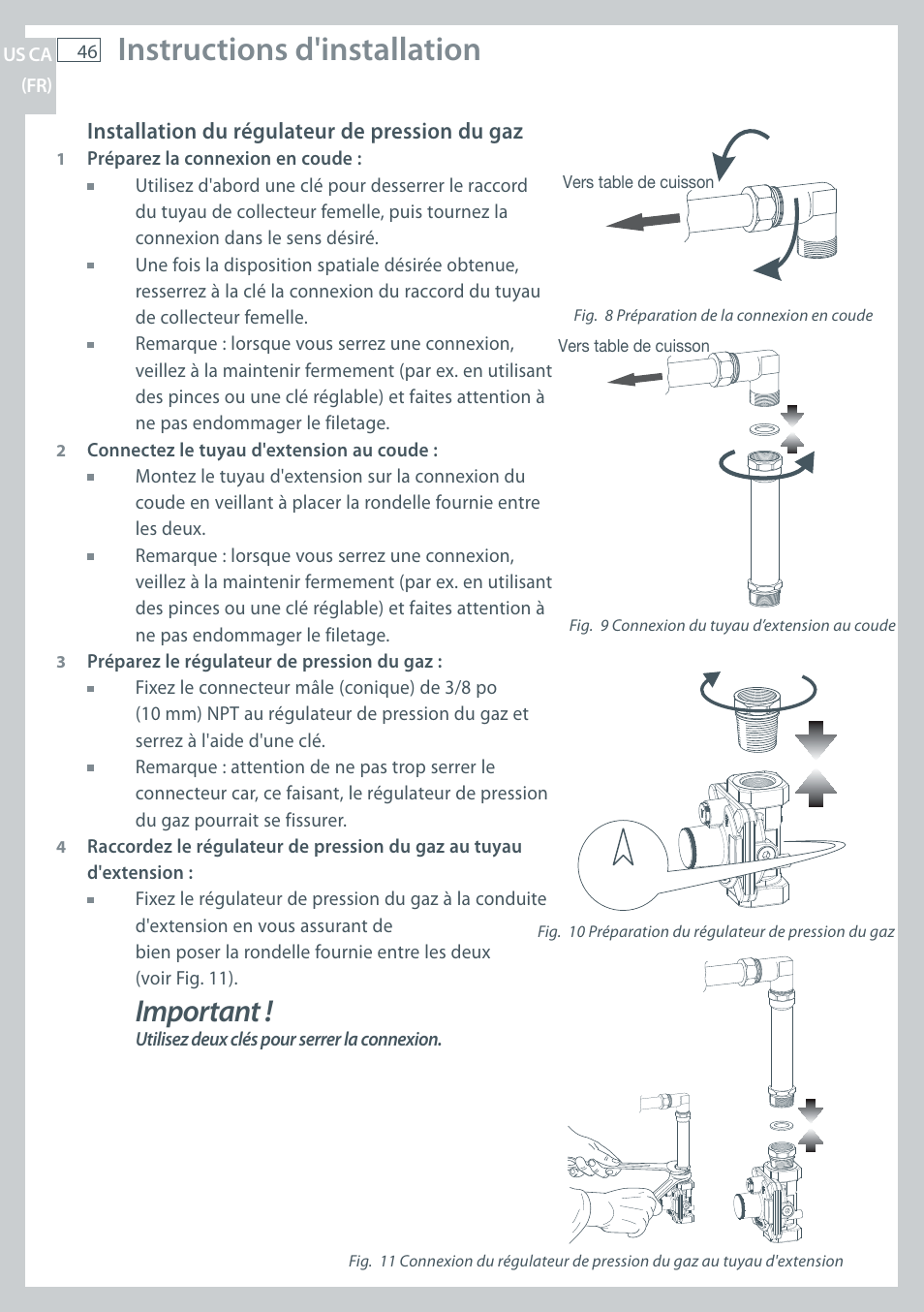 Instructions d'installation, Important | Fisher & Paykel CG122 User Manual | Page 48 / 96