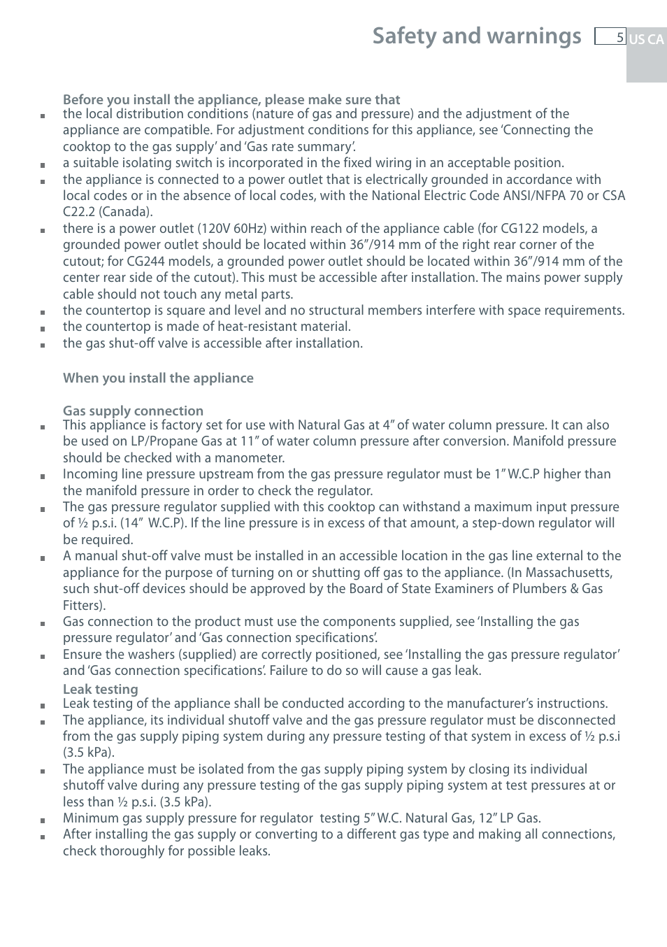 Safety and warnings | Fisher & Paykel CG122 User Manual | Page 7 / 96