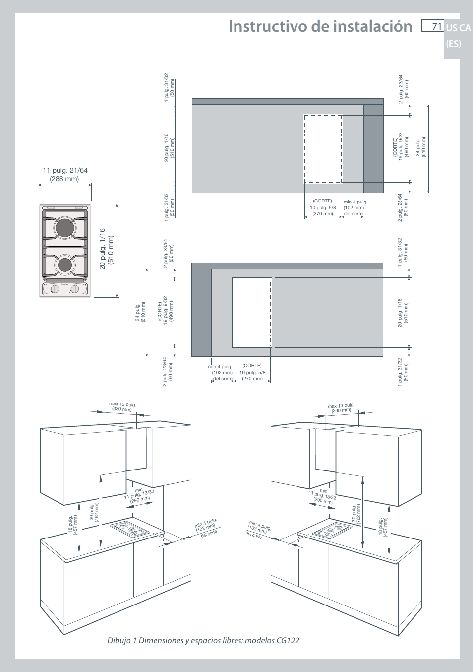 Instructivo de instalación, 71 us ca (es) | Fisher & Paykel CG122 User Manual | Page 73 / 96