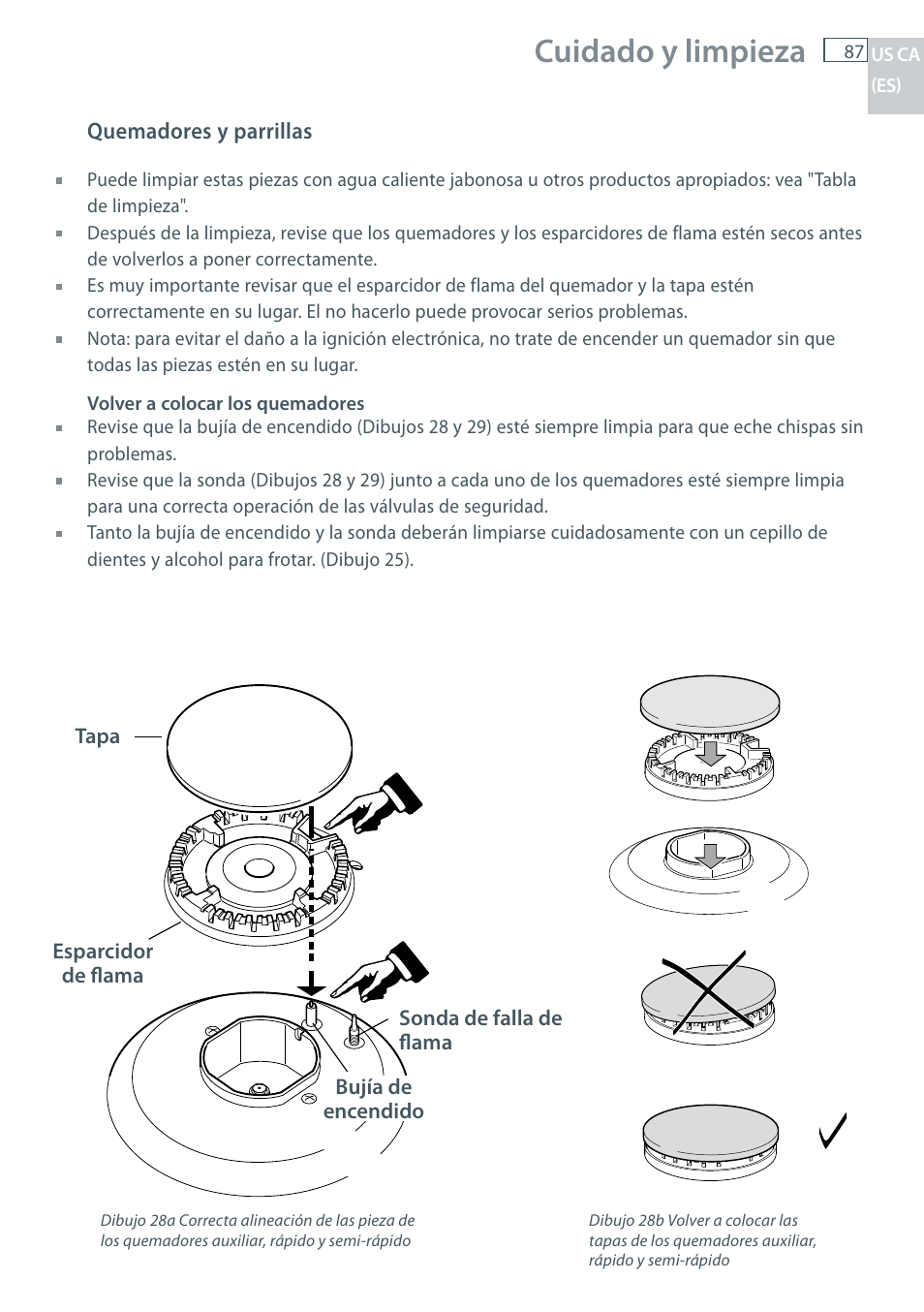 Cuidado y limpieza | Fisher & Paykel CG122 User Manual | Page 89 / 96