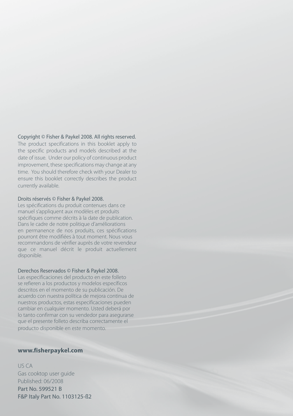 Fisher & Paykel CG122 User Manual | Page 96 / 96