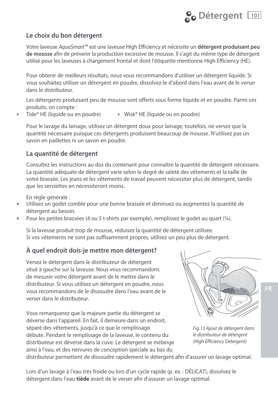 Détergent | Fisher & Paykel AquaSmart WL37T26C User Manual | Page 103 / 124