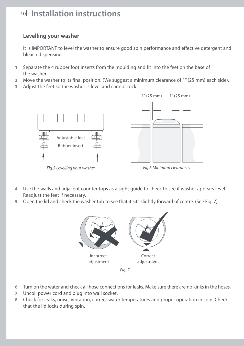 Installation instructions, Levelling your washer | Fisher & Paykel AquaSmart WL37T26C User Manual | Page 12 / 124